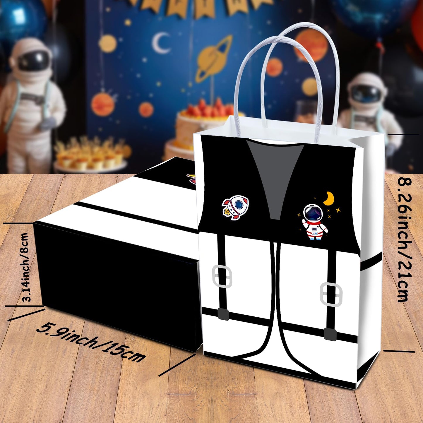 16 Pieces Astronaut Vest Birthday Goodie Bags,Outer Space Gift Snacks Treat Candy Favors Bags with Handles for Space Suit Theme Birthday Party Decorations