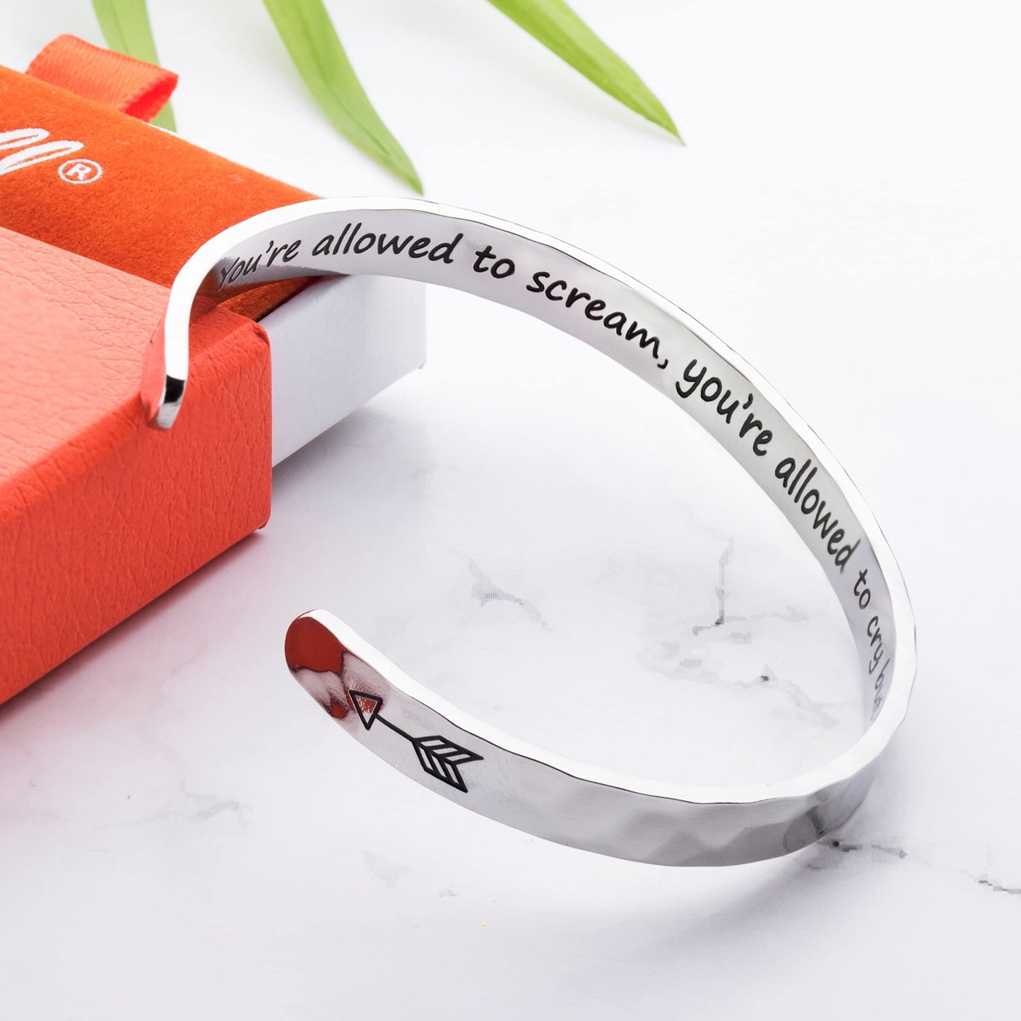 Carviell Motivational Bracelet for Women, Engraved Stainless Steel Cuff Jewelry, Encouragement Gifts, Inspirational Quote Bangle, Recovery and Strength Present for Her, Positive Mantra Accessory