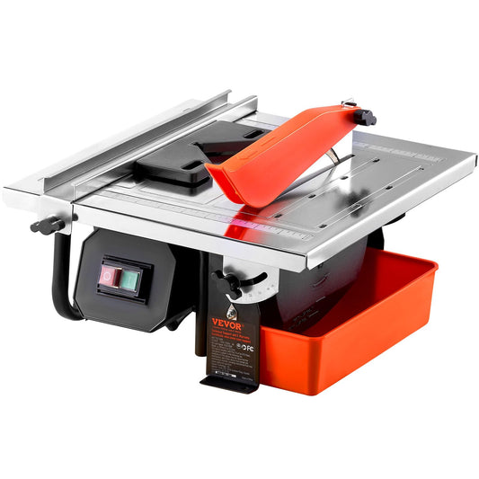 VEVOR 7-inch 65Mn Steel Blade, Wet Tile Saw, 3500 RPM Induction Motor, Tile Cutter Wet Saw with Water Reservoir, 0-45 Degrees Miter Angle for Cutting Tiles and Stones, for DIY Enthusiasts
