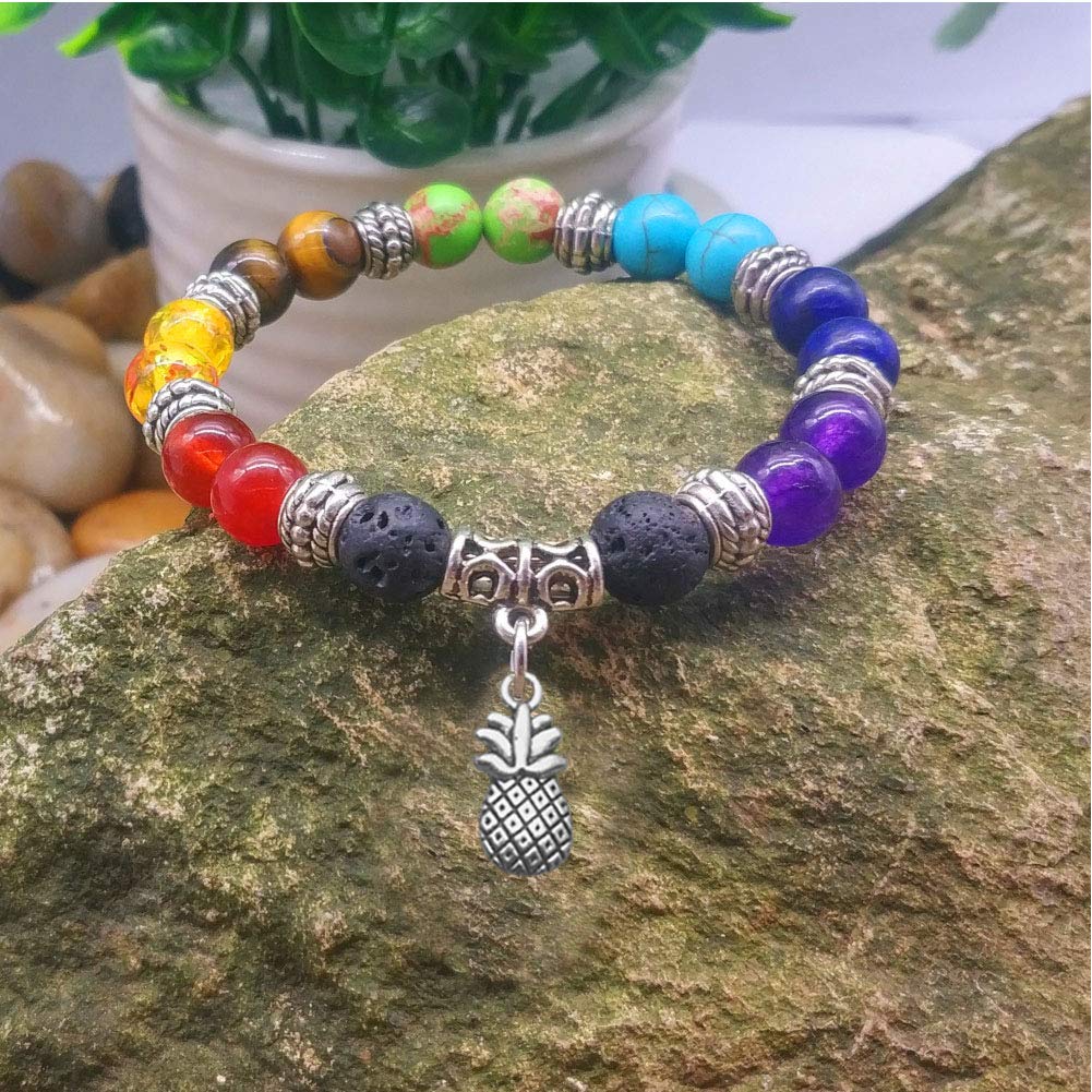 JczR.Y Essential Oil Bracelet for Women Chakra Bracelets for Women Pineapple Gemstone Beaded Stretch Bracelet Charm Handmade Energy Healing Stones Yoga Prayer Beads Fashion Jewelry(Seven Chakras)