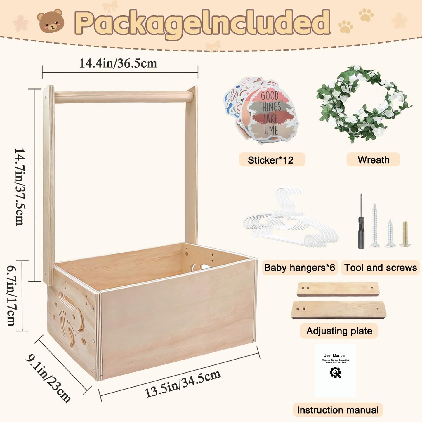 DWETG Wooden Baby Shower Crate – Personalized Baby Gift Basket for Newborn Boy & Girl, Baby Closet Organizer with Handle, Keepsake Storage Box for New Mom & Parents