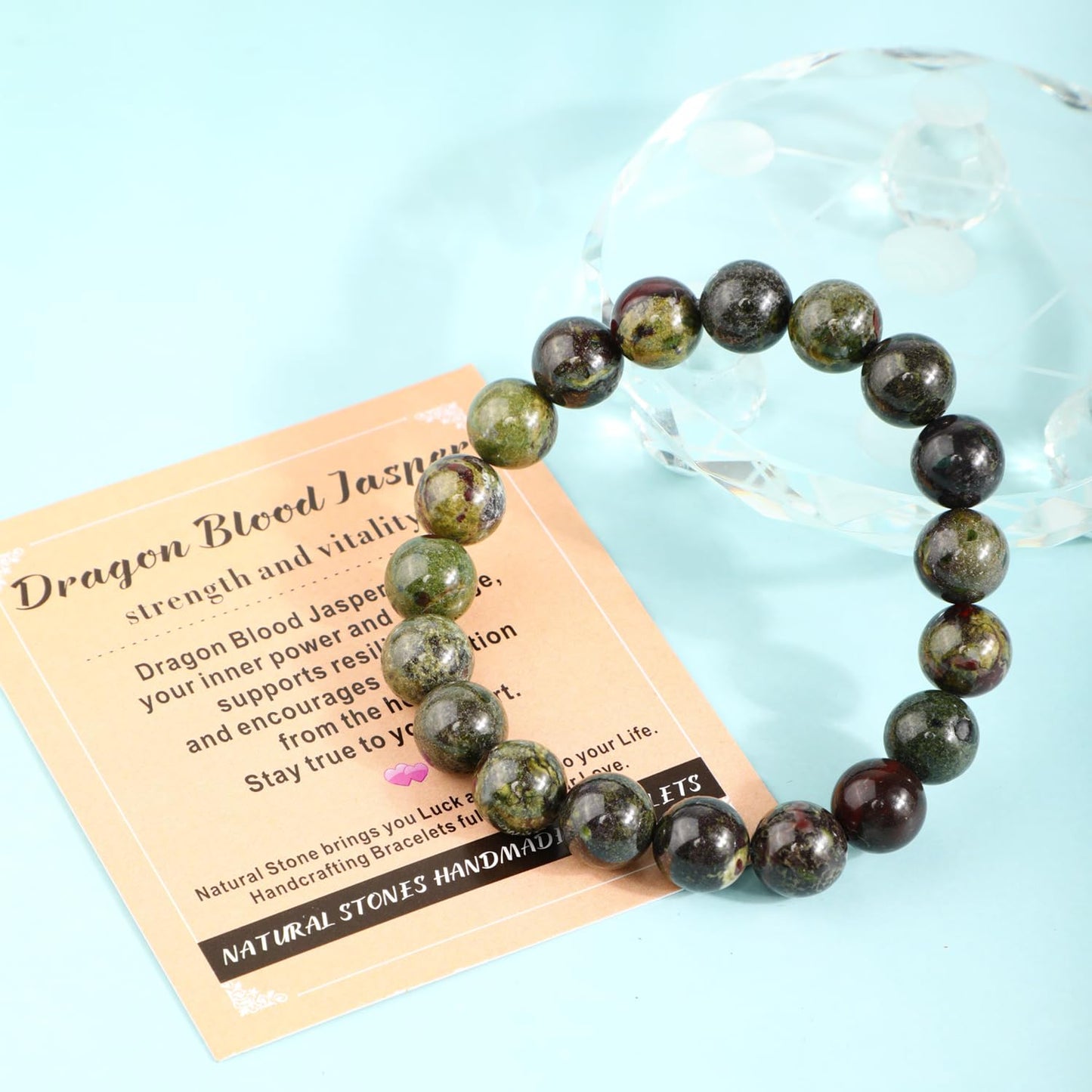 AD Beads 4mm Handmade Dragon Blood Jasper Elastic Bracelet – Natural Gemstone for Strength and Vitality – Meditation, Yoga, Healing and Energy Gift for Men Women