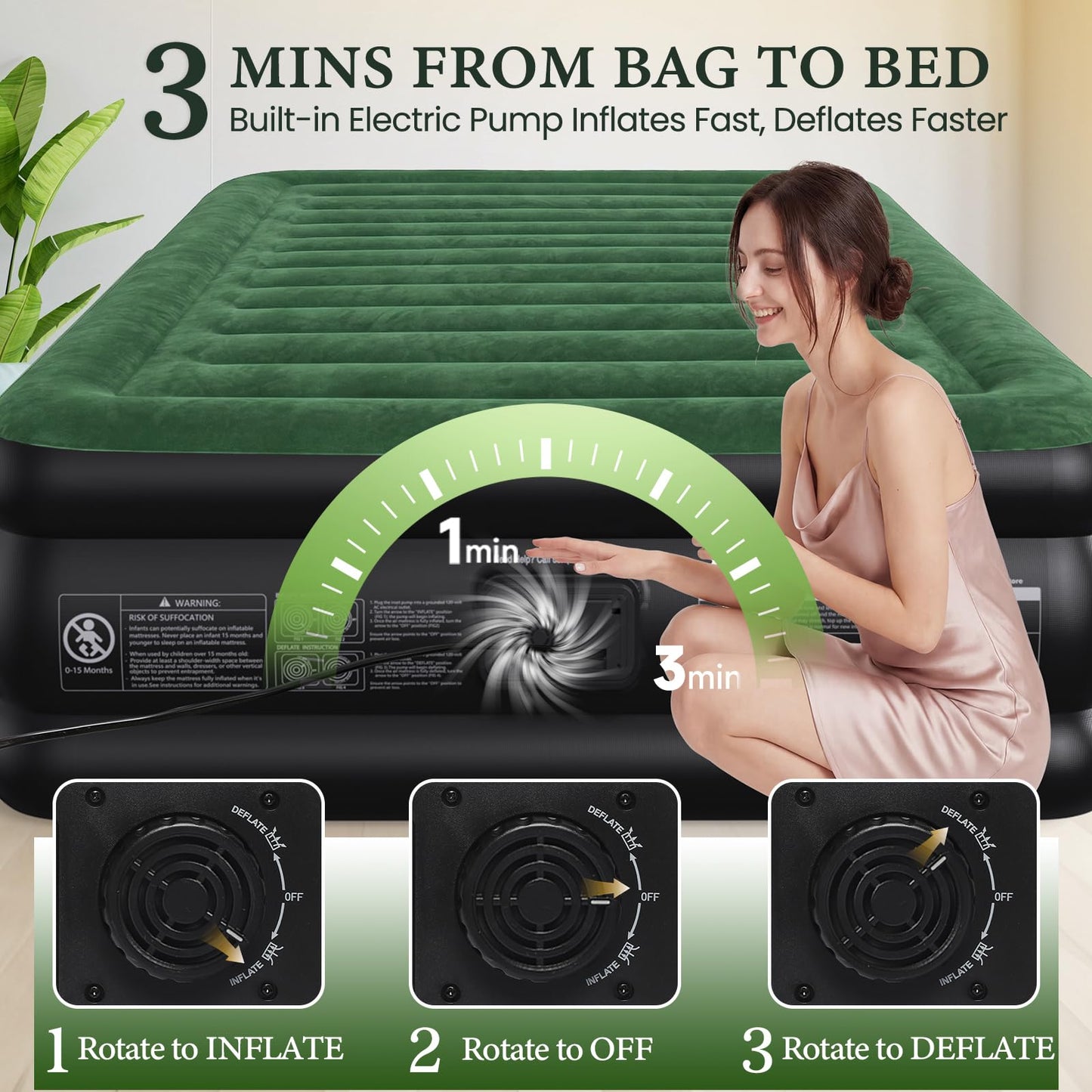 CHERIMOR Queen Air Mattress with Built-in Pump, 18" Raised Comfort, 800lbs Heavy-Duty Support, Anti-Sag Horizontal Beam, Leak-Resistant Design, 3-Min Fast Inflation Blow Up Bed for Guests & Camping