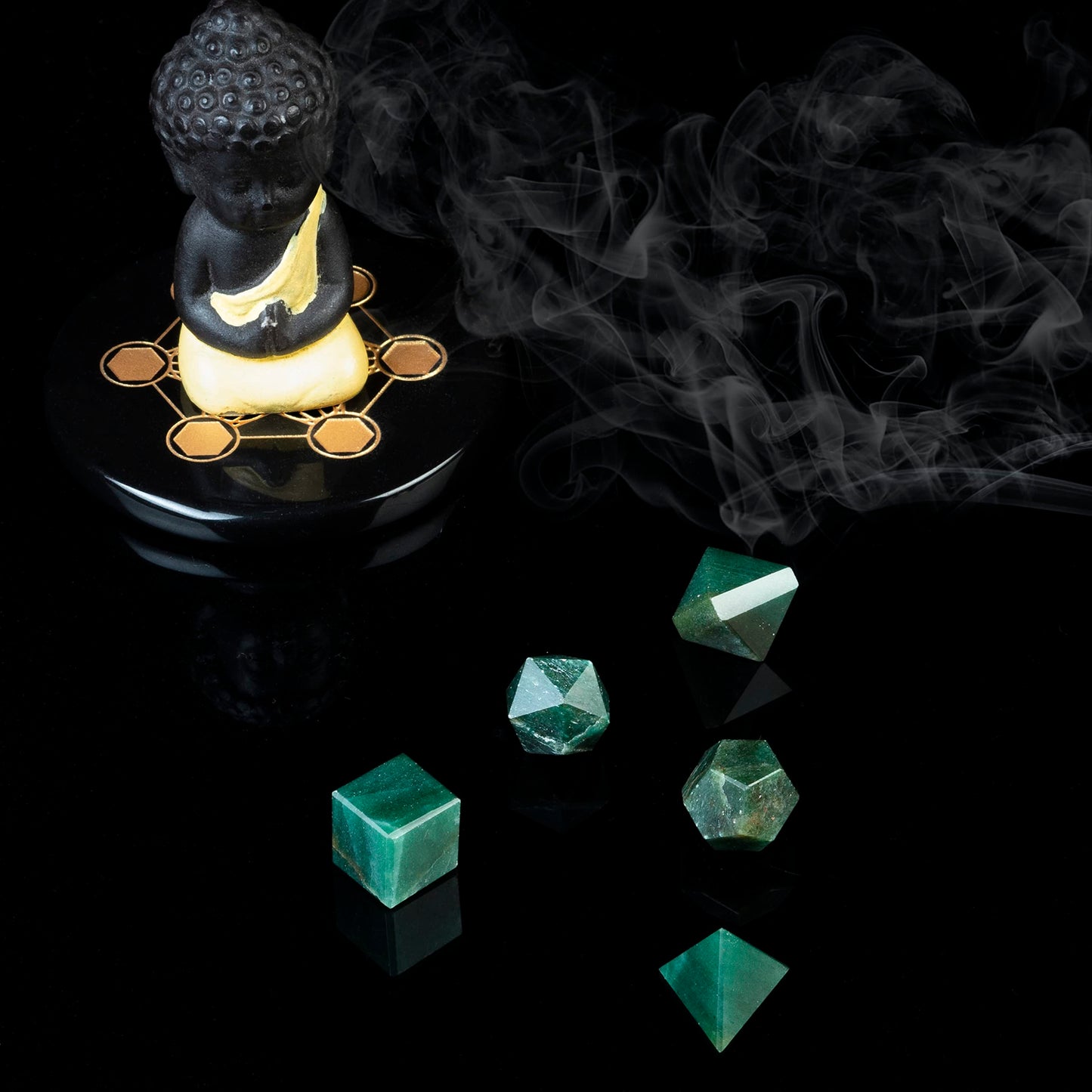 Crocon Green Aventurine 5Pcs Platonic Solids Crystal Geometry Set, Platonic Solids Sacred Geometric Stones for Meditation Reiki Balancing Healing Chakra Stone Cleansing Spiritual Good Luck (15-20 mm)