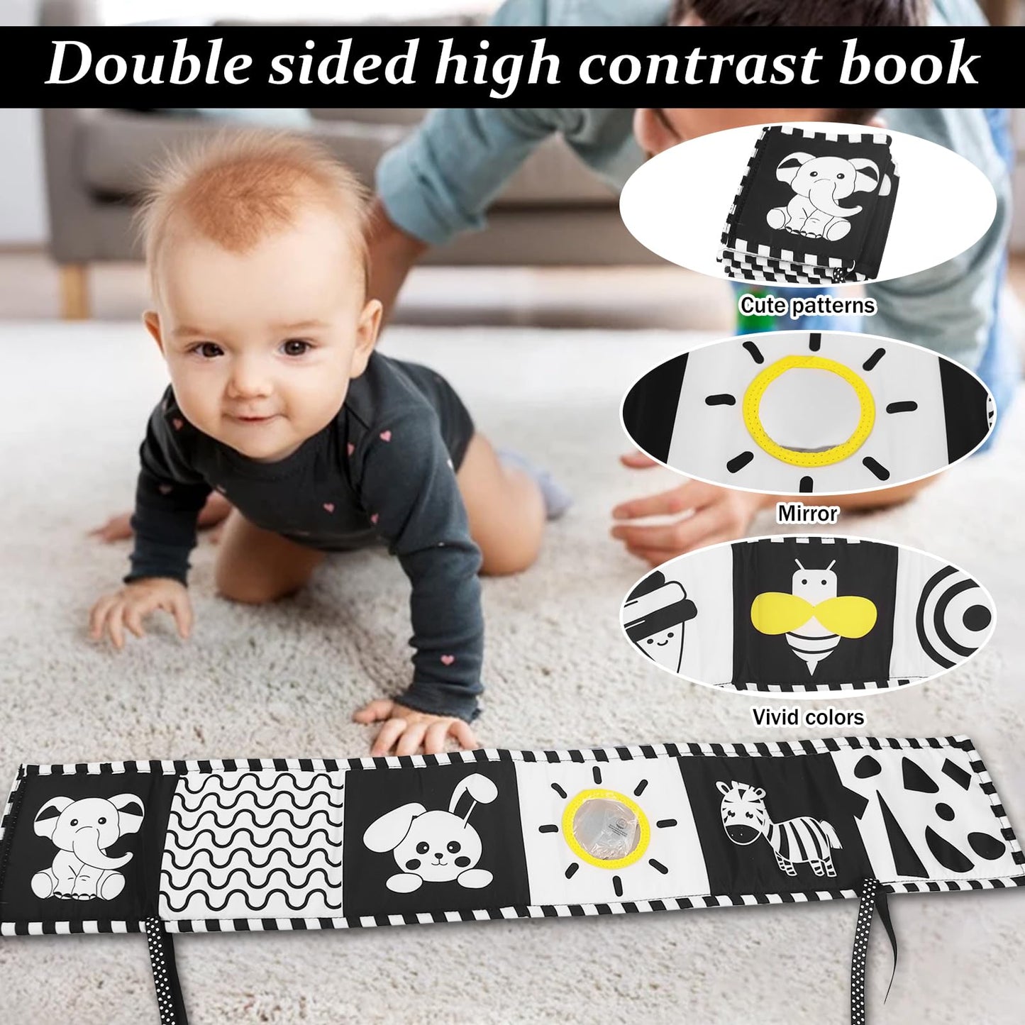 VIESMUMU High Contrast Baby Toys for Newborn, Black and White Baby Toys, Newborn Toys 3 Months Brain Development with Car Seat Toys Hanging Rattle Toys (Classic Edition)