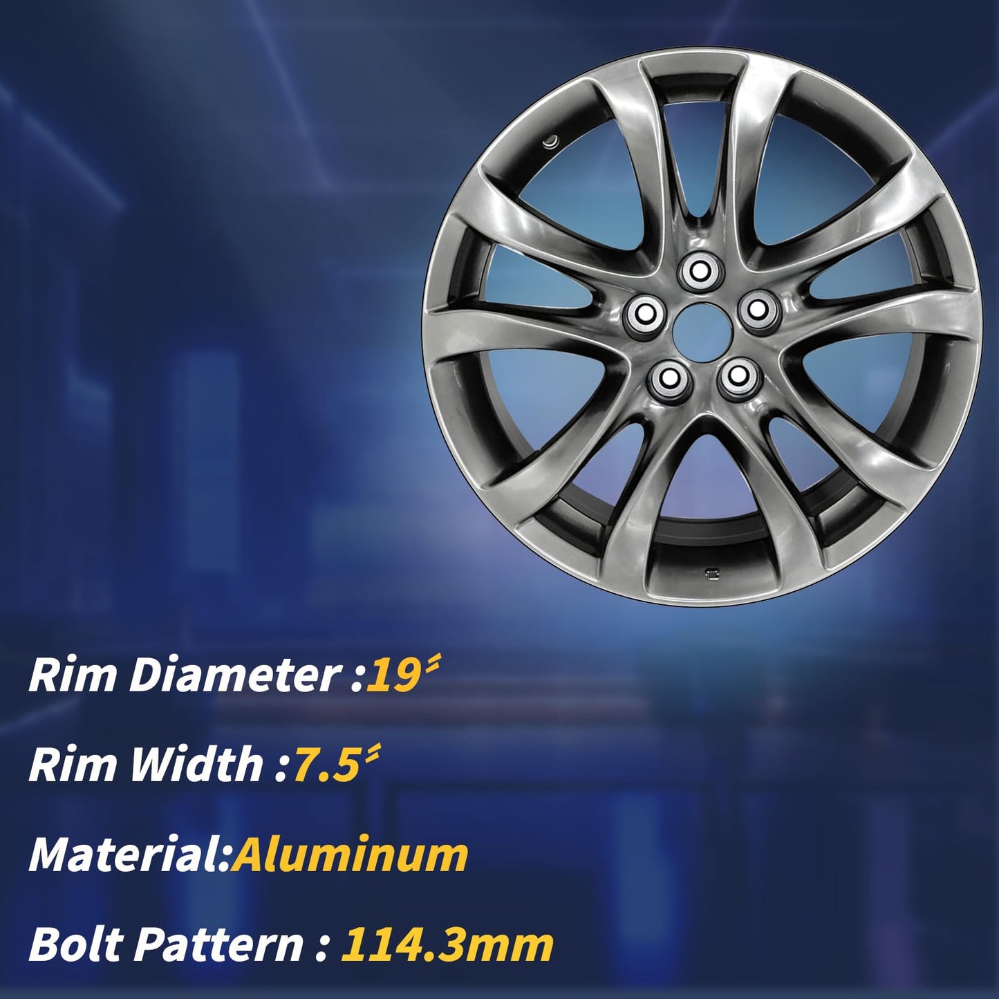 LUNEGUE New 19x7.5 New 19 Inch 19" Aluminum Wheel Rim Fits for 2014 2015 2016 2017 Mazda 6 Bright Dark Silver New Single Replacement Rim