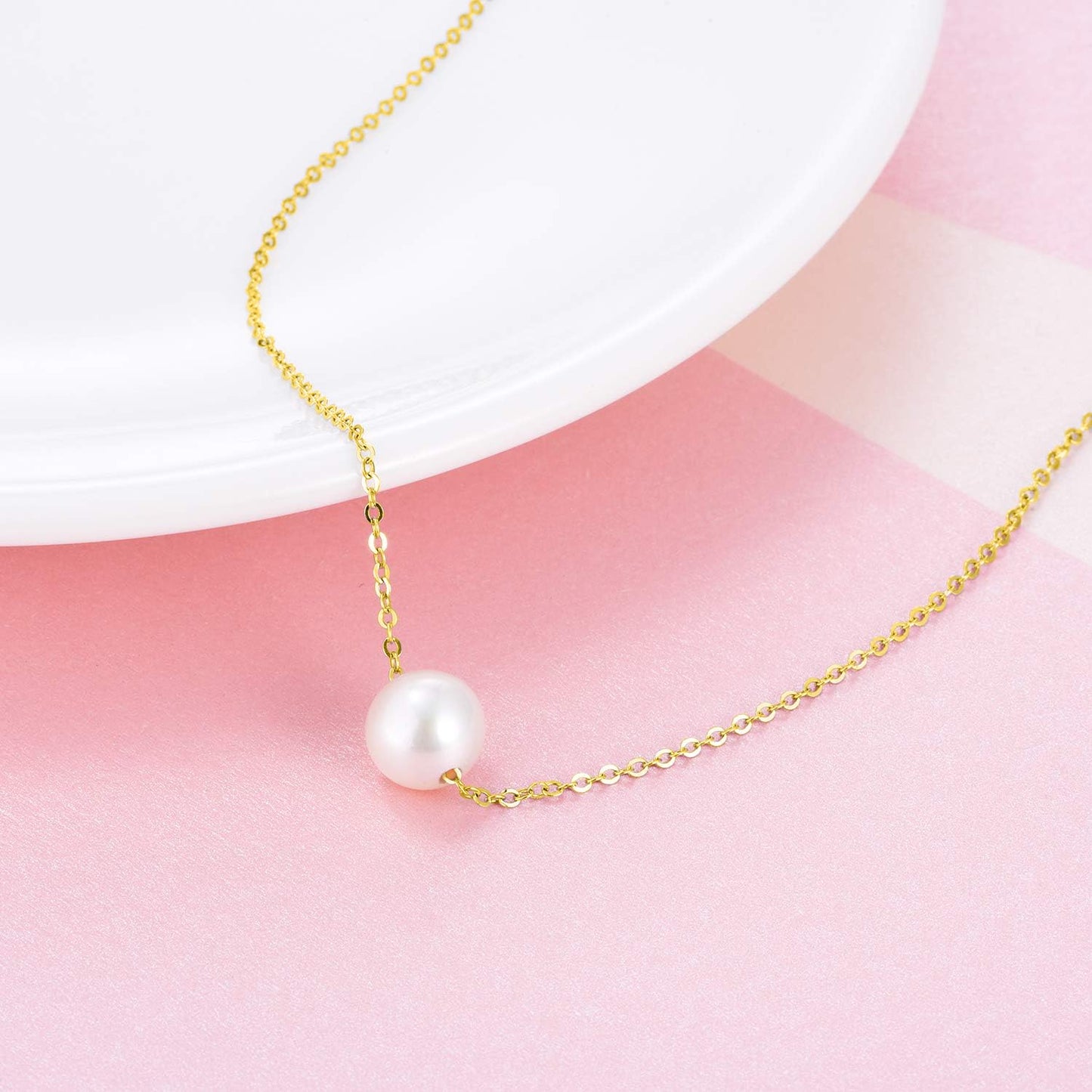 POPLYKE 14K Solid Gold Pearl Necklace Single Pearl Choker Necklace for Women 7-8mm Freshwater Cultured Pearls Jewelry Gifts for Wedding Bridesmaids Anniversary 16'' Chian
