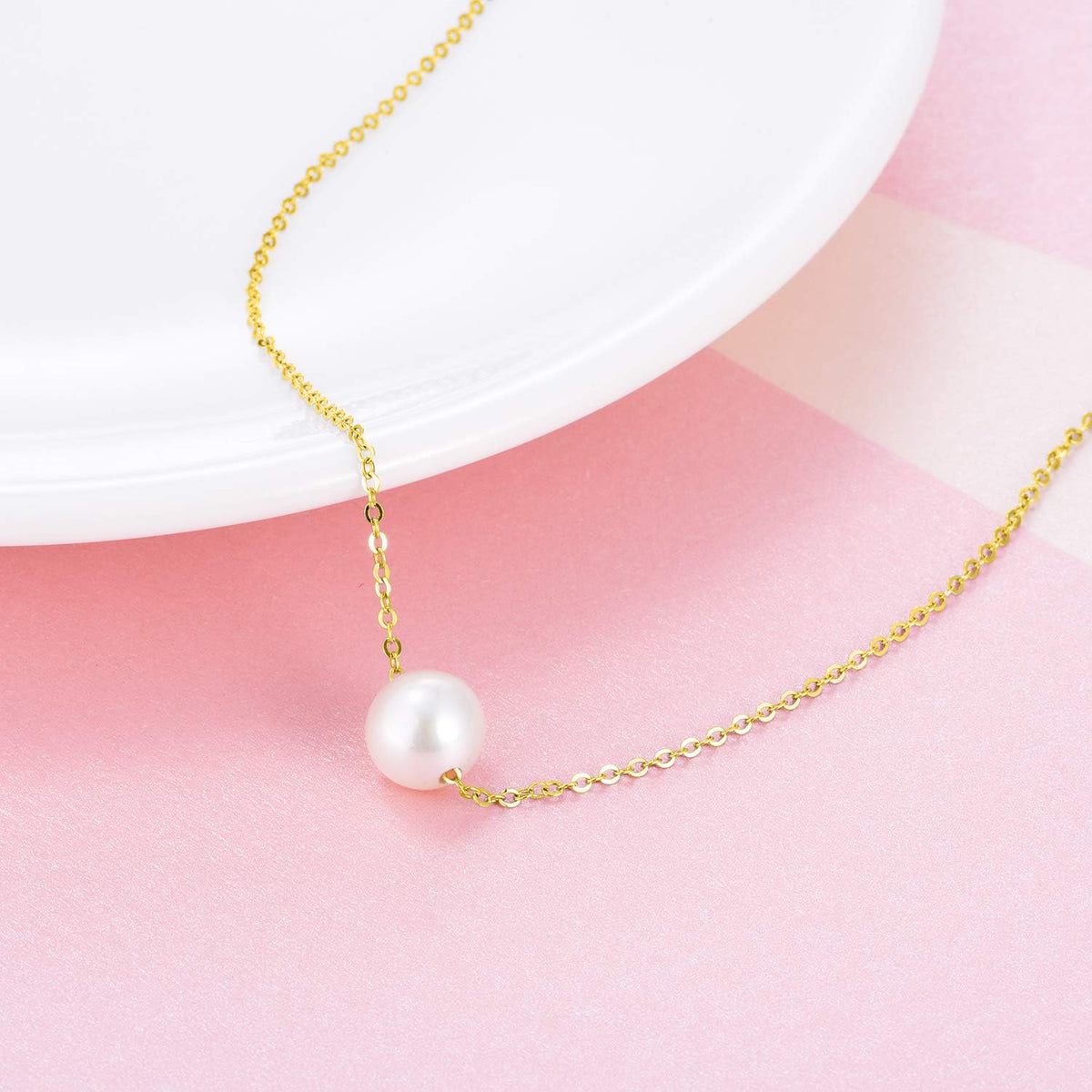 Single Pearl Choker Sterling Silver Necklace for Women 7-8mm Freshwater Cultured Pearls Wedding Bridesmaids Anniversary 16''
