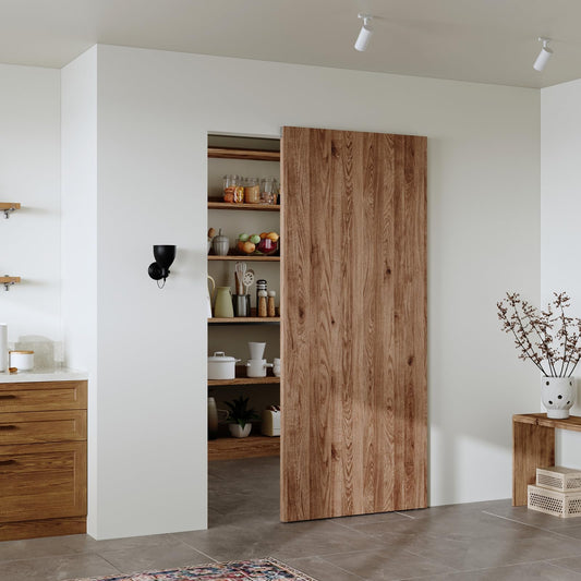 CEAKIAN 36" Concealed Sliding Barn Door Hardware Kit with Soft Close Mechanism for 28in Passage Opening, Hidden Sliding Door Hardware, Trackless Rails, Wall Mount for Interior Wooden Doors (NO Door)