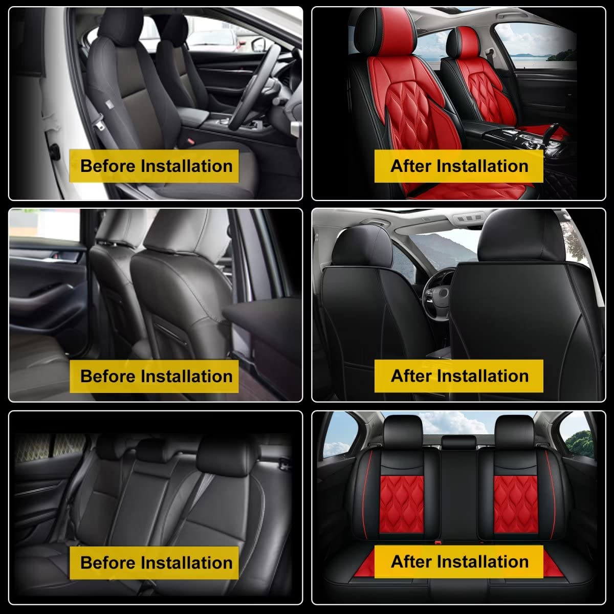 AOMSAZTO Car Seat Covers,Full Set 5 Seats Custom Fit for Toyota Camry 2002-2026,Faux Leather Automotive Cushion Covers Seat Protector,Airbag Compatible Waterproof Black&Red