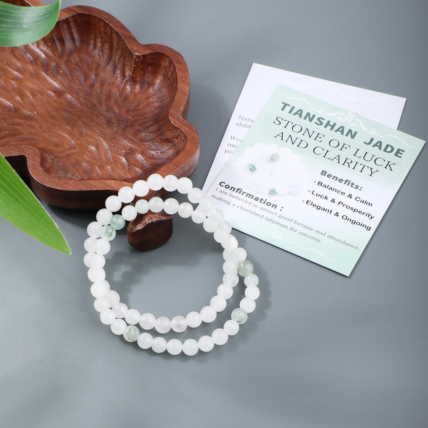NCB 2-Piece 6mm Natural Crystal Gemstone Stretch Bracelets – ﻿Tianshan Jade, White Jade Handmade Reiki Energy Healing Jewelry for Meditation,Yoga, Unisex
