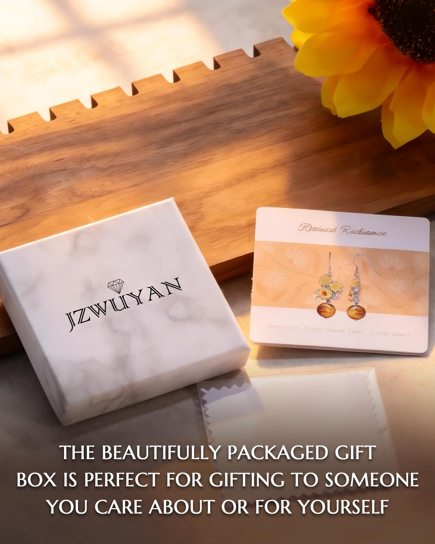 Gold Sunflower Earrings for Women - 925 Sterling Silver Dangle Earrings with Tiger’s Eye Women’s Jewelry Gift for Birthday, Valentine’s Day