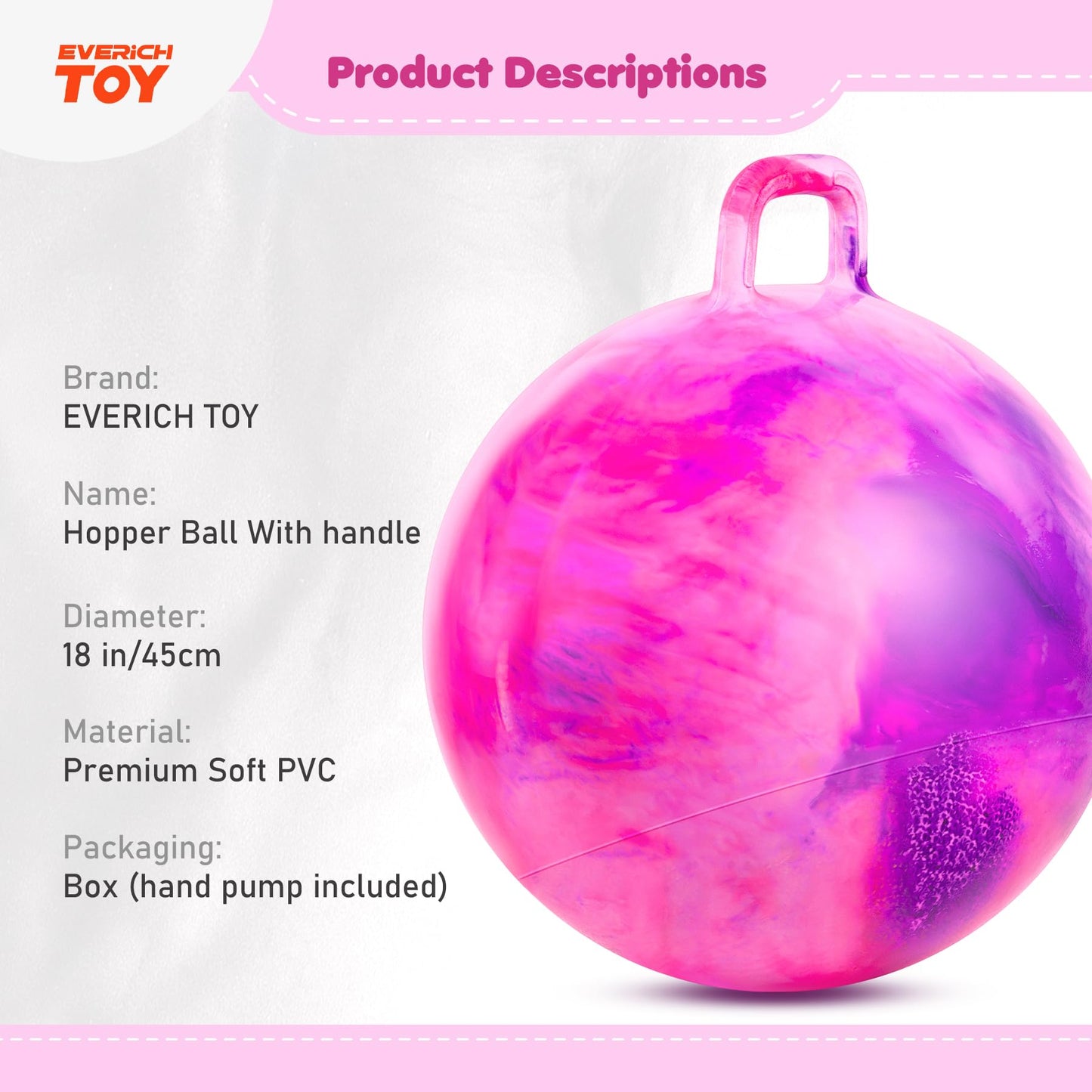EVERICH TOY Hopper Ball for Kids, 18-Inch Sit On Bouncy Ball with Handle, Purple Pink Clouds Girls Toys - Fun Indoor Active Play, Inflatable Balance Toy, Great Birthday Gifts for 4 5 6 7 8 Years Old