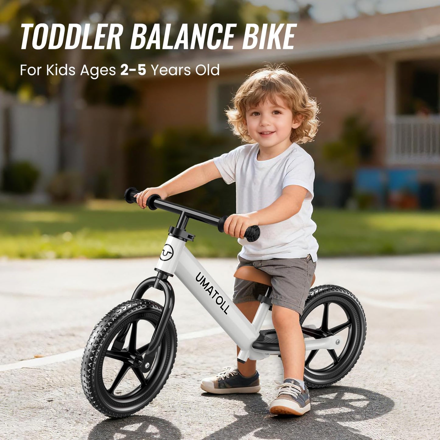 Umatoll Toddler Balance Bike for 2-5 Year Old, Adjustable Kids Toy Bicycle, Gift for Ages 2-3 Girls Boys (White)