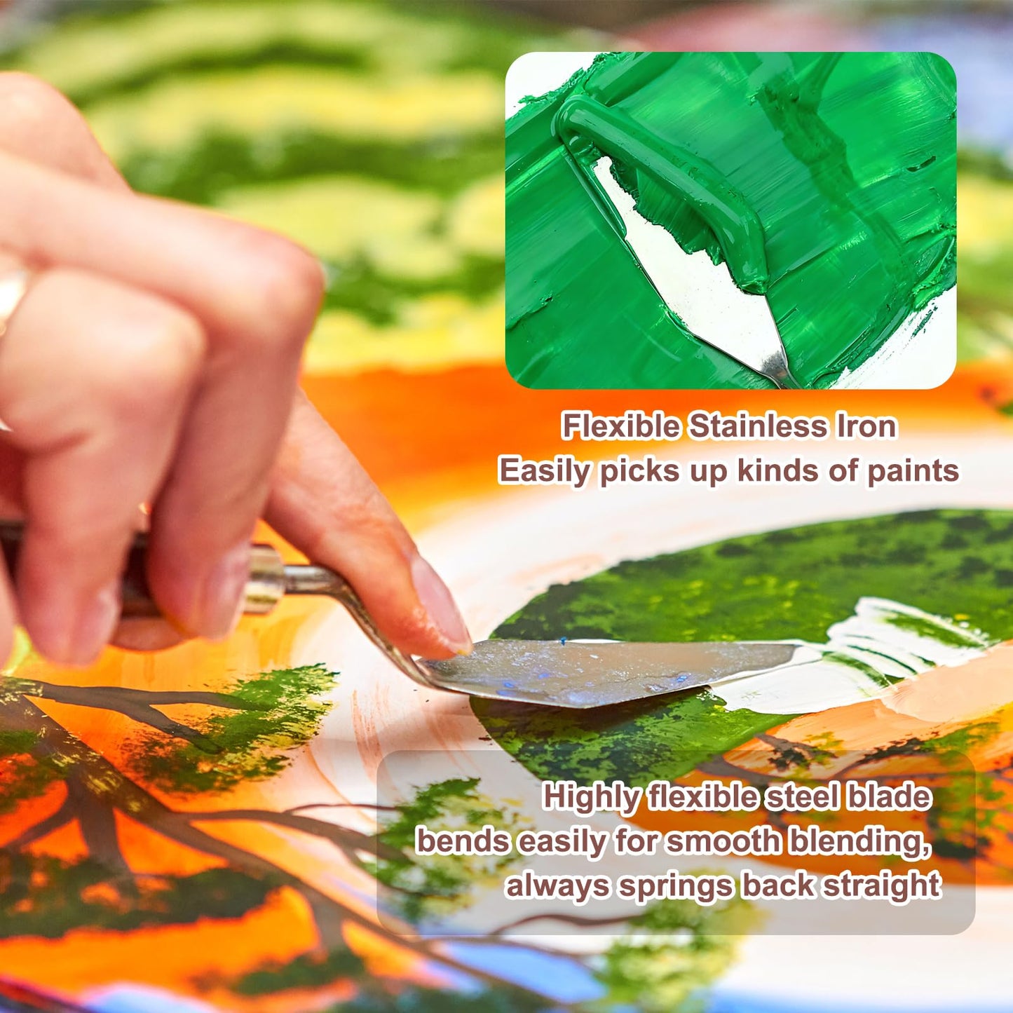 MECCANIXITY 6Pcs Palette Knife, 17.1/16/18.3/18.6/20.5/21.8cm Long Palette Knives with Stainless Steel Flexible Spatula Pallet Knife and Plastic Handle for Scraping, Oil Acrylic Painting