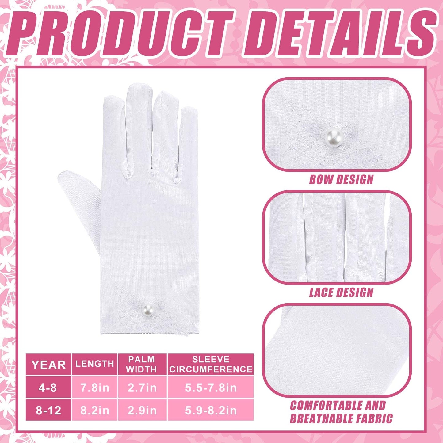 Geyoga 4 Pcs Pearl Necklace Set for Little Girls Toddler Girls Jewelry Communion Gloves for Kids Christmas Tea Party Wedding(Modern Style,4-8 Years)