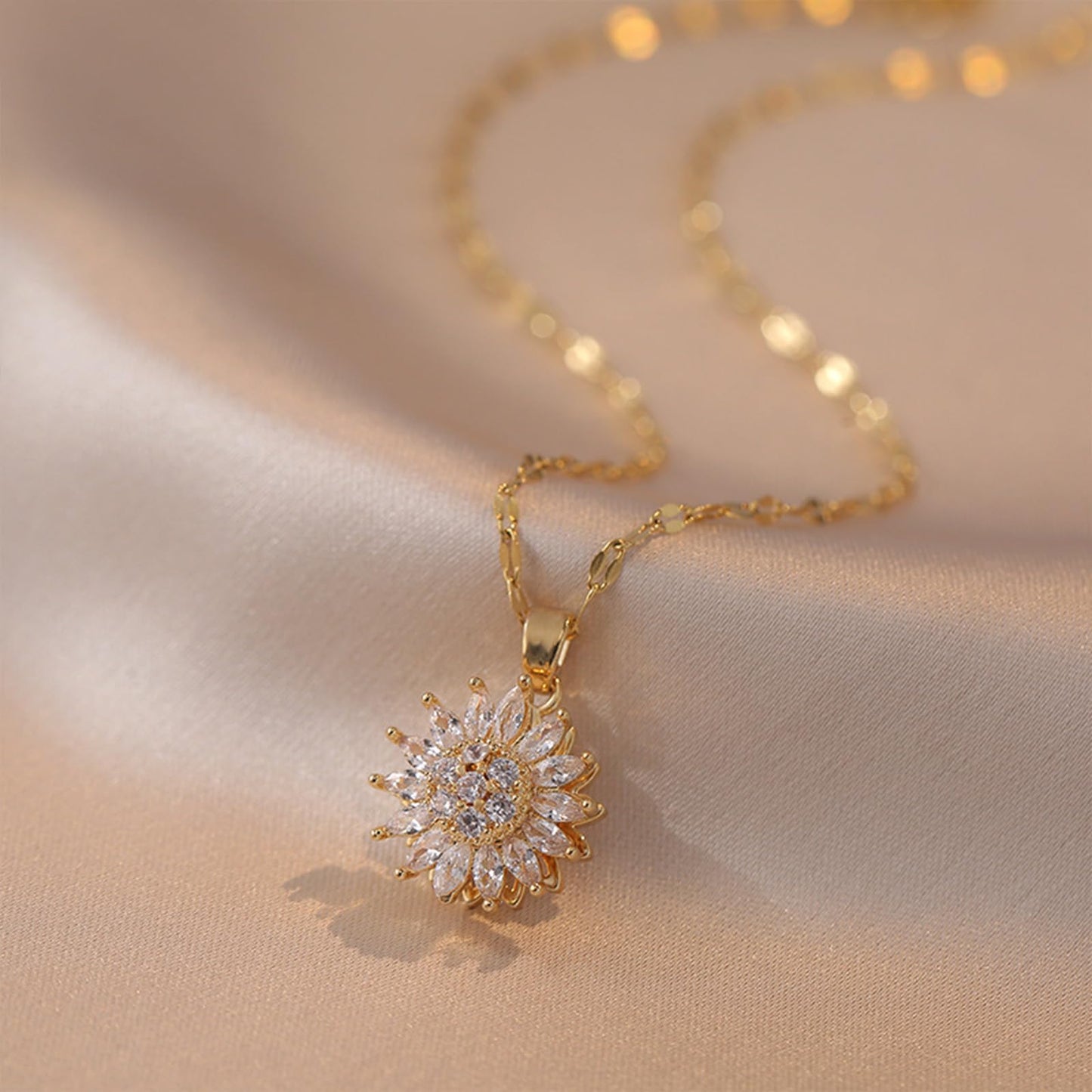 KONPJE Sunflower Fidget Necklace for Women Gold Moon Necklace Rotating Heart Necklaces Spinning Crystal Sunflower Anxiety Necklaces Crescent Moons Jewelry Accessories (Set)