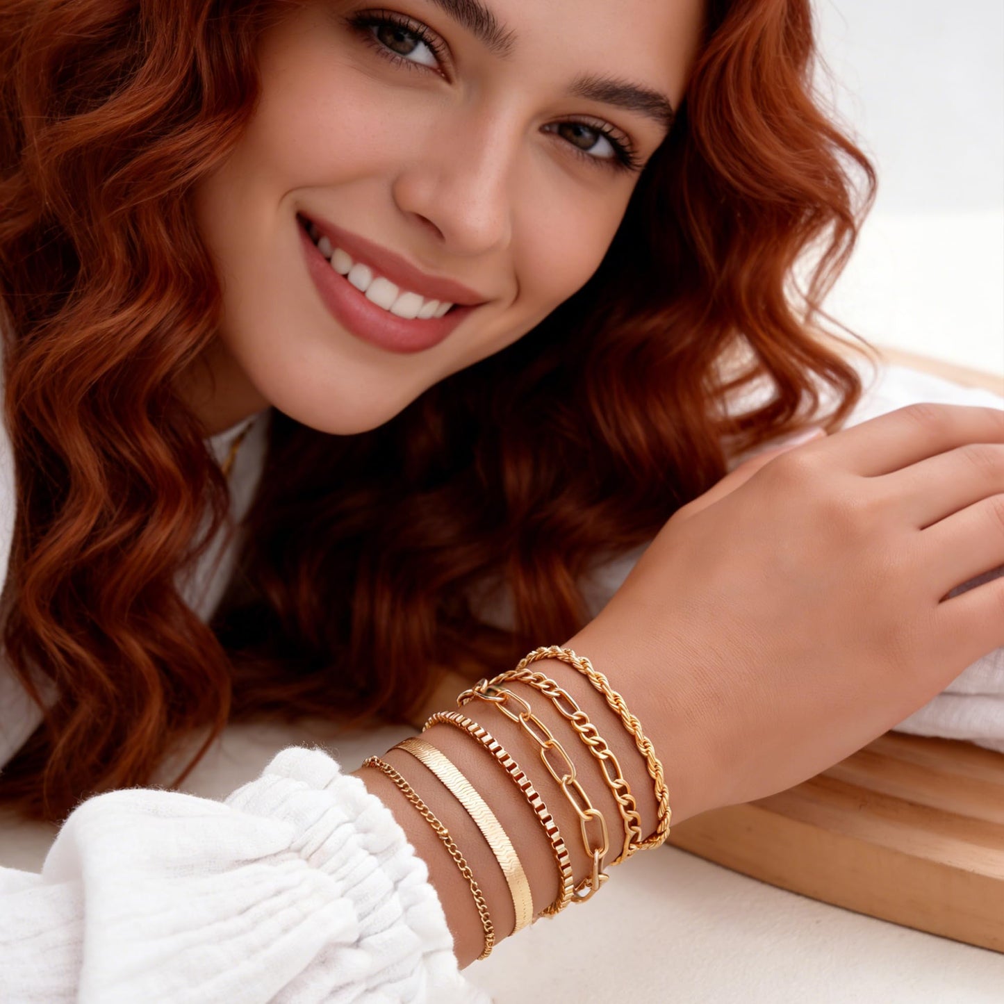 FAXHION 68 Pcs Gold Jewelry Set for Women with 7 Necklace, 17 Bracelet, 5 Hoop Earrings, 15 Stud Earrings, 24 Knuckle Rings for Women Jewelry Set for Women