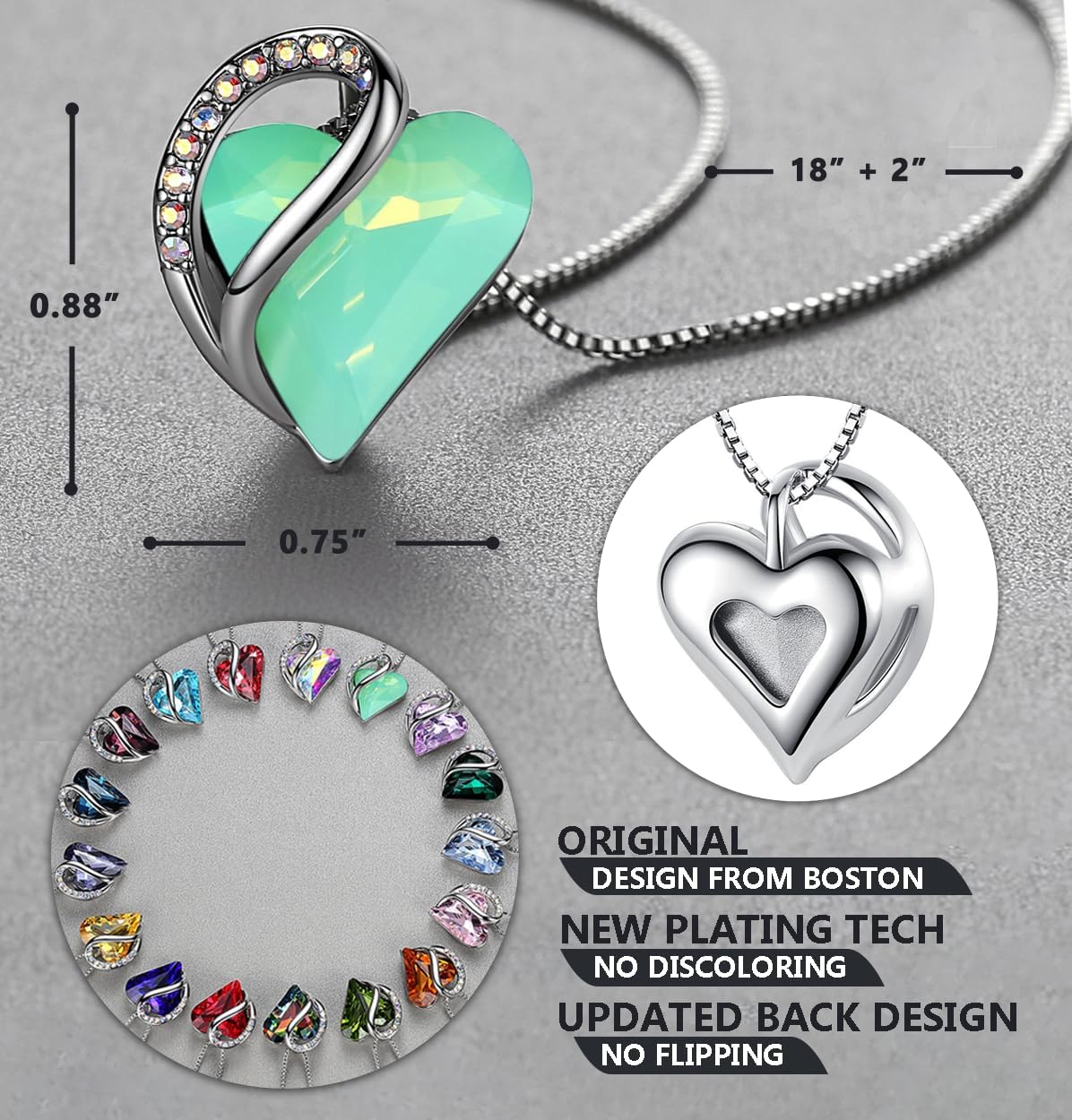 Leafael Gift Necklaces for Women, Infinity Love Heart Pendant with Jade Opal Green Healing Stone for Luck, Birthday Jewelry for Her, Mom, and Wife, Silver Plated, 18" + 2" Chain