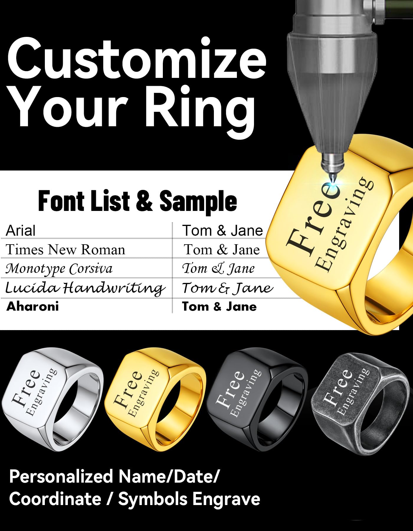 ChainsHouse Personalized Signet Biker Rings Solid Polished 18K Gold Ring for Men, Size 7