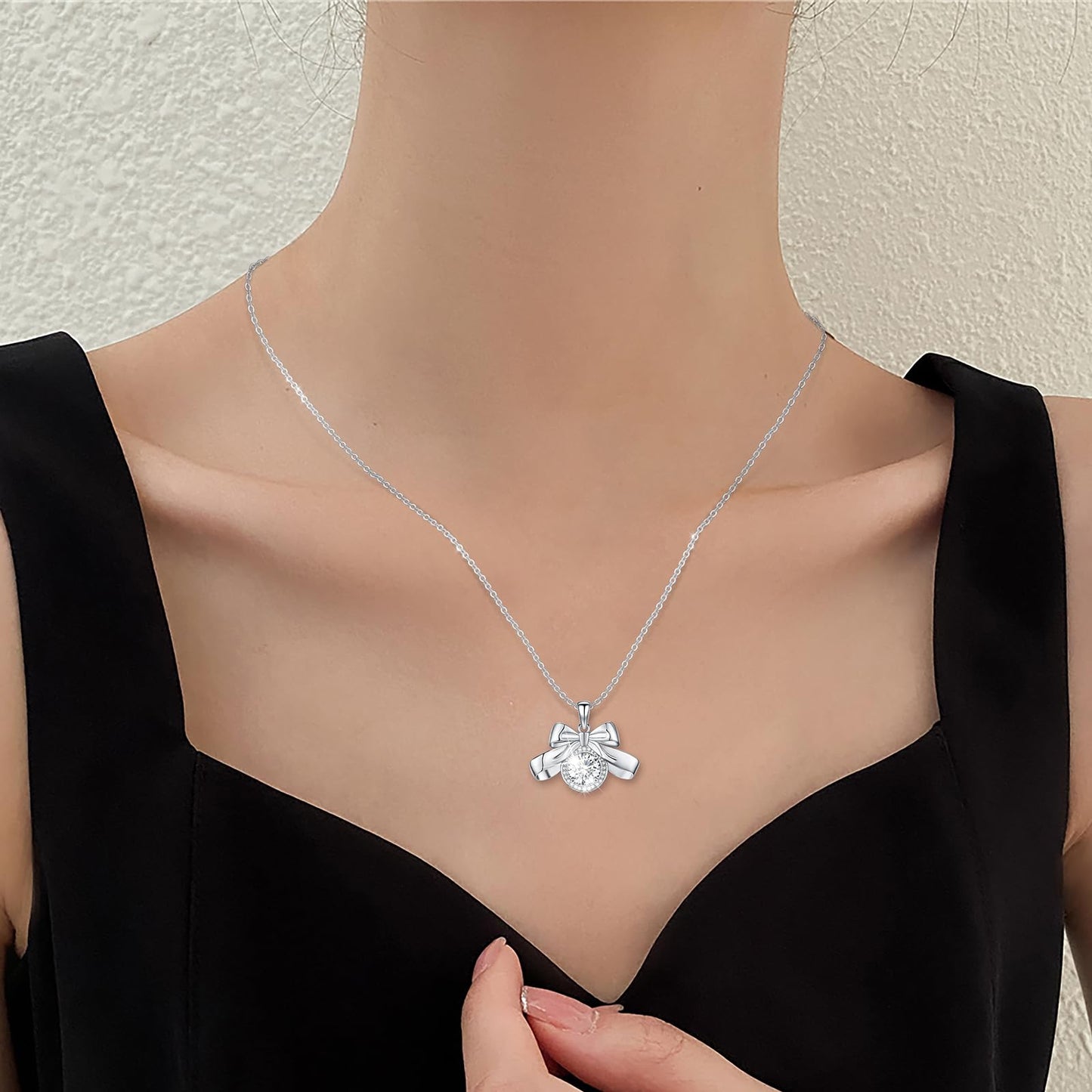 3 Carat Moissanite Necklace 925 Sterling Silver Jewelry 5A Cubic Zirconia Bow Pendant Necklace Gifts for Mom Women Girlfriend Grandma Lover Her Wedding Birthday Anniversary Engagement Valentine's Day