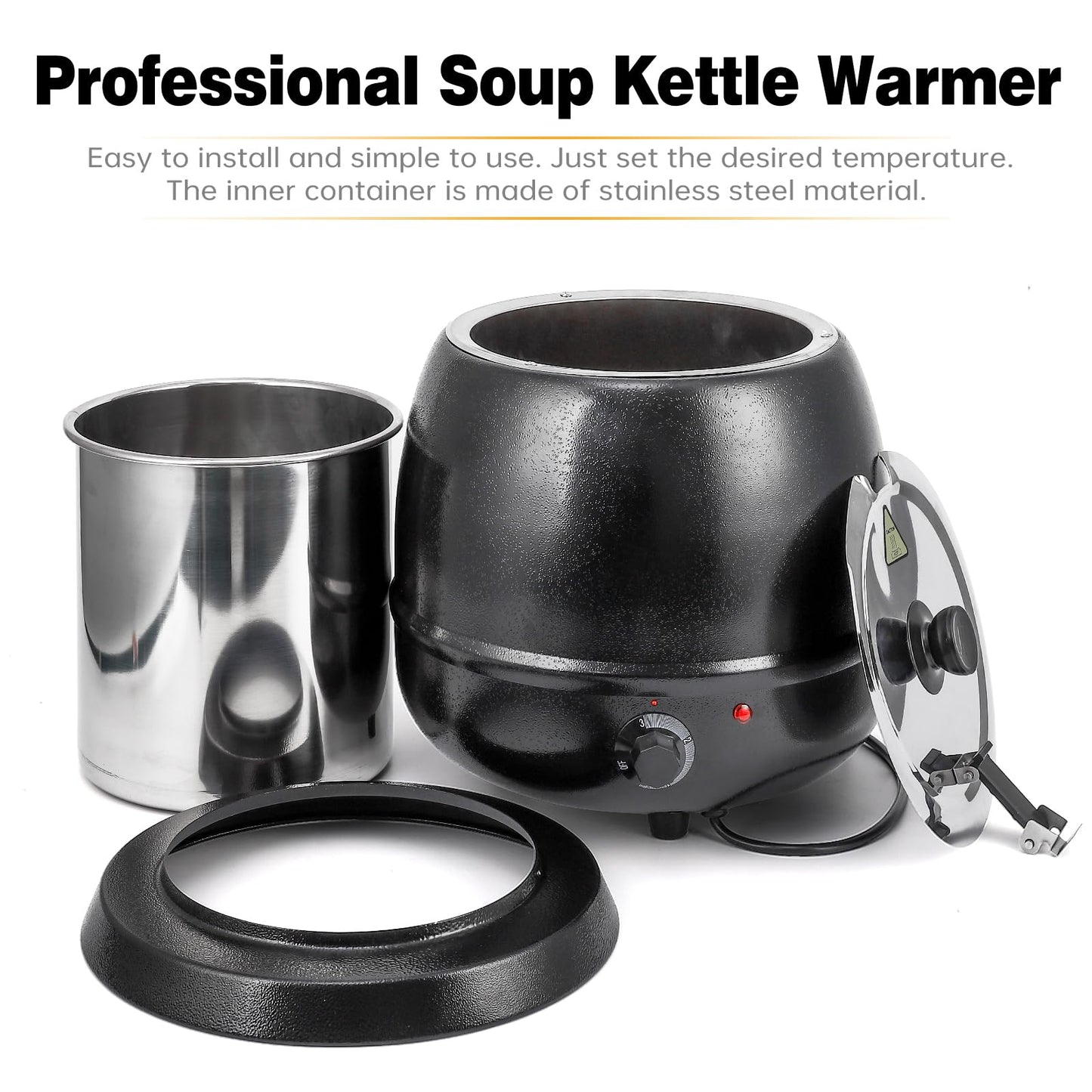Takywep Commercial Soup Warmer - 10.5 Quart Capacity, Precise Temperature Control, Ideal for Restaurants and Large Family Gatherings (Black)