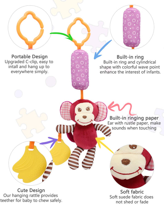 Baby Car Seat Toys, Infant Soft Plush Rattle, Cute Animal Doll,Early Development Hanging Stroller Toys for Newborn Boys Girls Gifts (12 PCS)