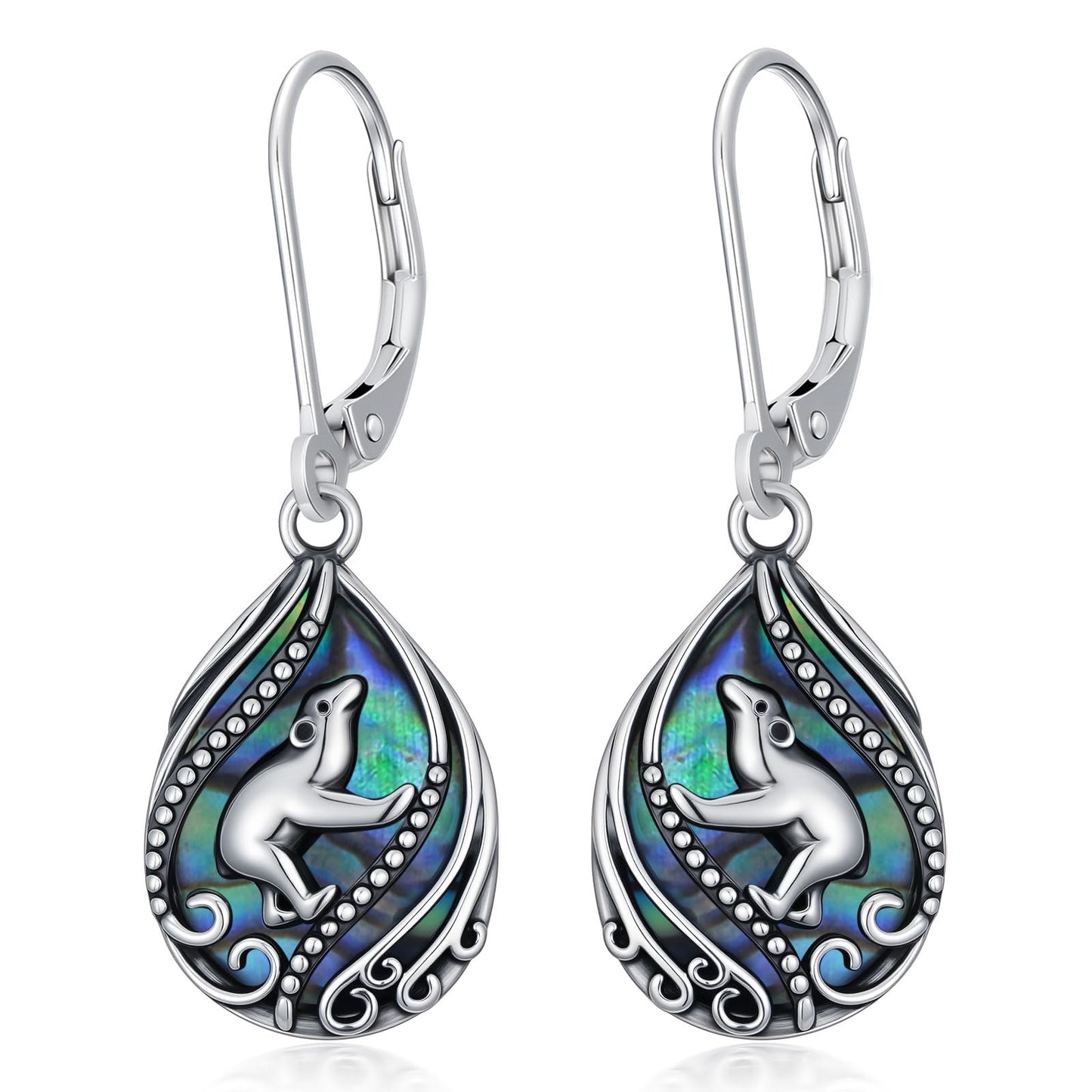 YYmqmq Abalone Polar Bear Earrings for Women 925 Sterling Sliver Polar Bear Dangle Earrings Abalone Jewelry Gifts for Women Girlfriend Mom Birthday Gifts