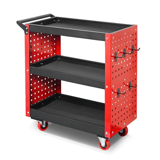 XCX 3 Tier Rolling Tool Cart on Wheels, 660LBS Load Capacity Heavy Duty Utility with Pegboard for Repair Shop, Garage, Warehouse, Workshop