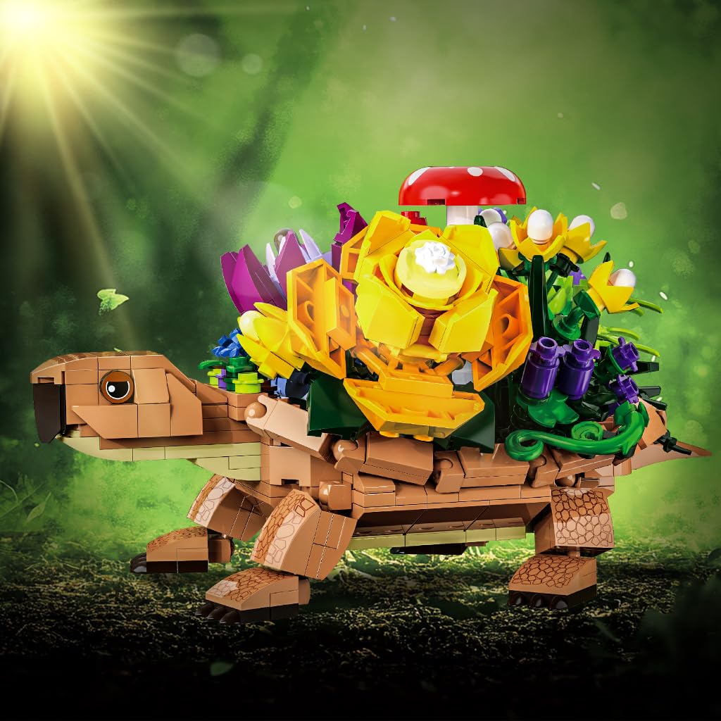 Sea Turtle Succulent Planter Building Set, Turtle Flowers Pot Building Kit, Animals Botanical Collection Blocks Toys, for 6+ Boys, Girls, Women, Home Plants Decor Gift Idea for Christmas (477Pcs)
