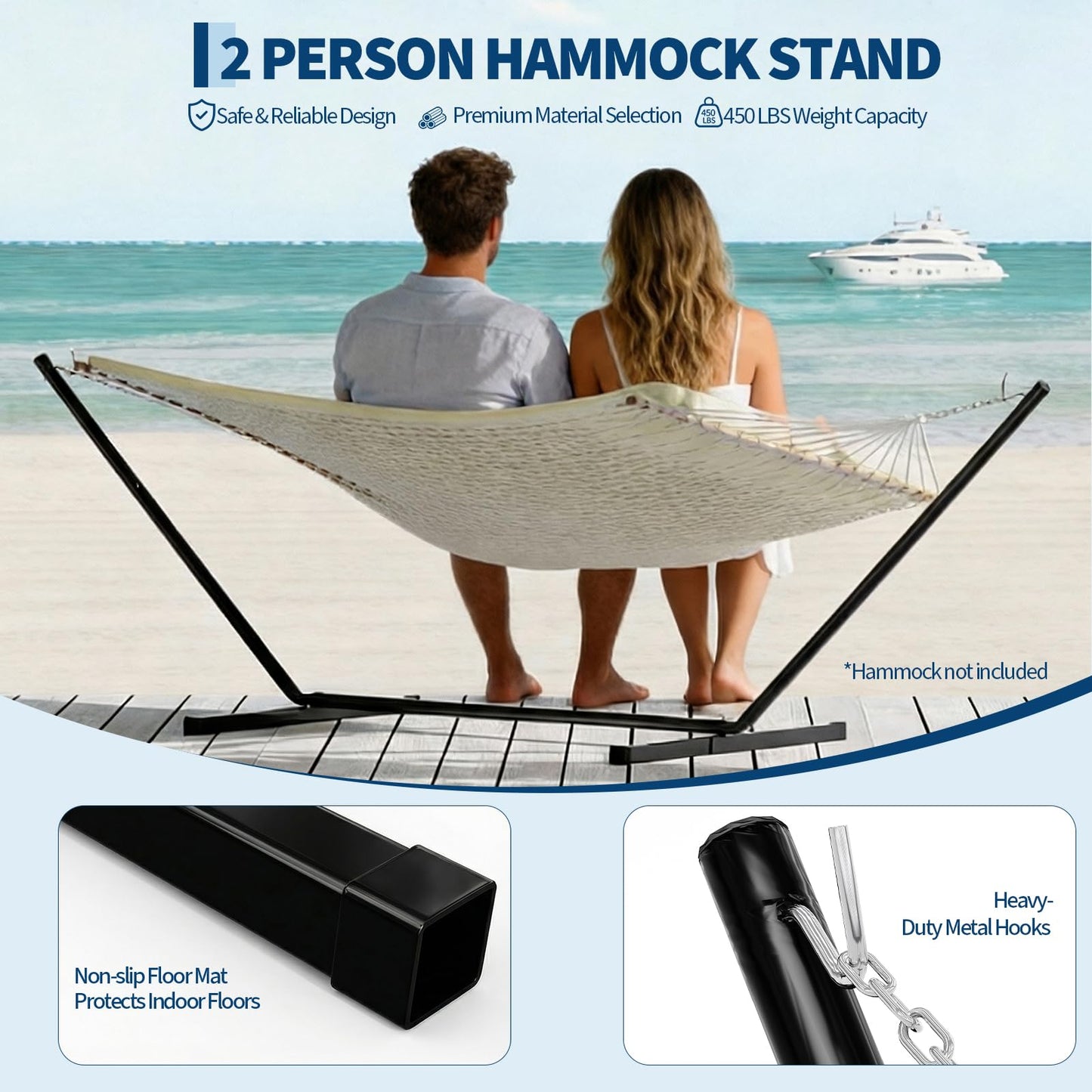 Garvee 12 FT Hammock Stand with Hooks and Chains, Portable 2 Person Heavy Duty Steel Hammocks Stand for Outside, Patio, Backyard, 450 Pounds Capacity, Black
