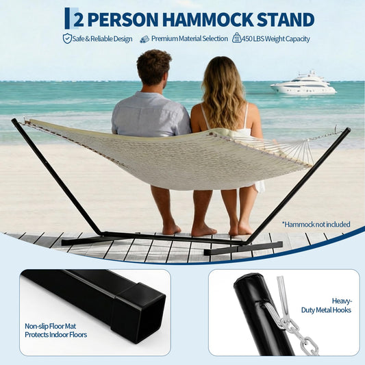Garvee 12 FT Hammock Stand with Hooks and Chains, Portable 2 Person Heavy Duty Steel Hammocks Stand for Outside, Patio, Backyard, 450 Pounds Capacity, Black