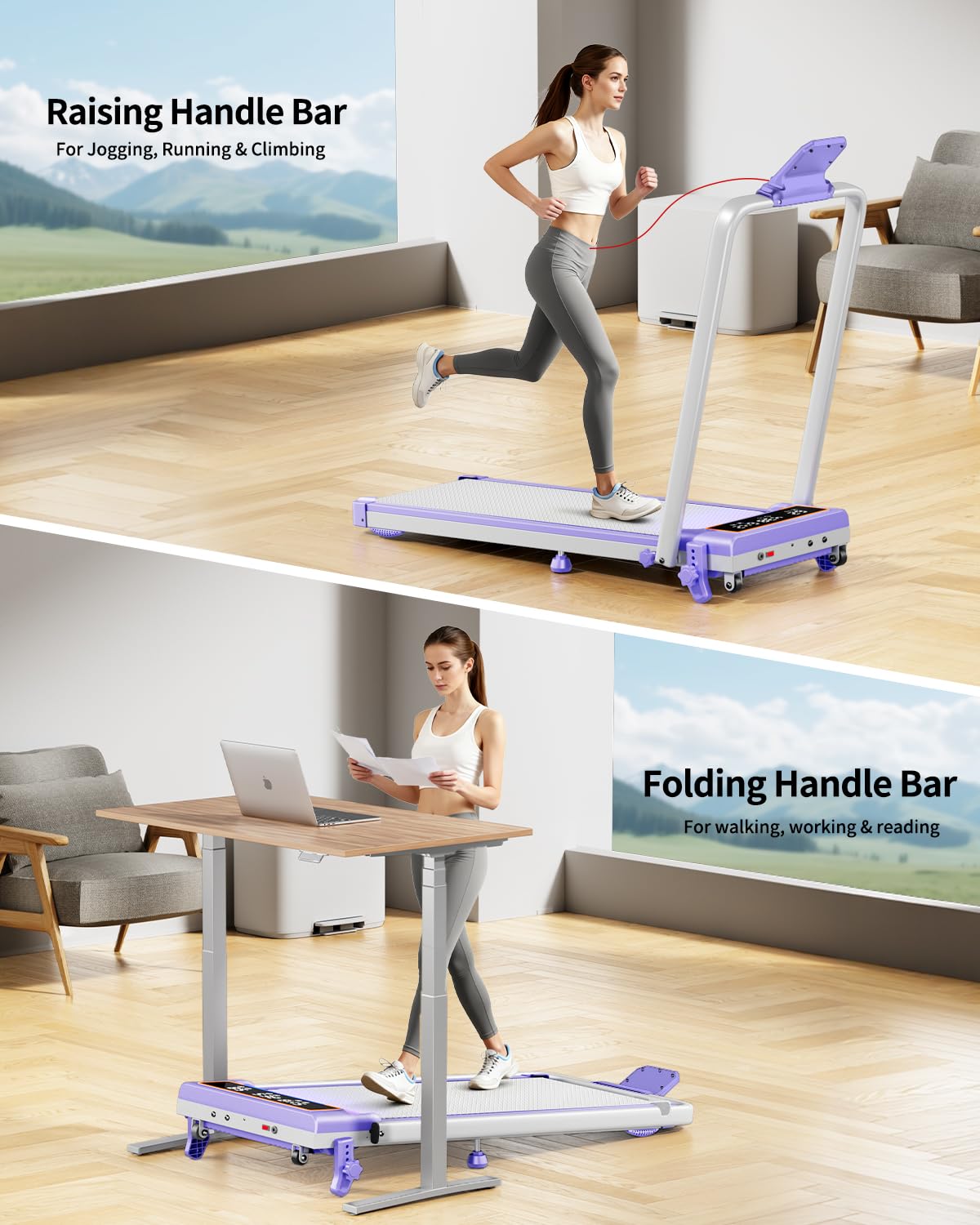 Folding Walking Pad with 15% Incline/RGB Light/Dual Screen Display, 3.5HP Treadmills for Home, Portable Walking Pad Treadmill with Handle Bar and 4 Adjustable Incline, 350lbs Capacity, Smart App