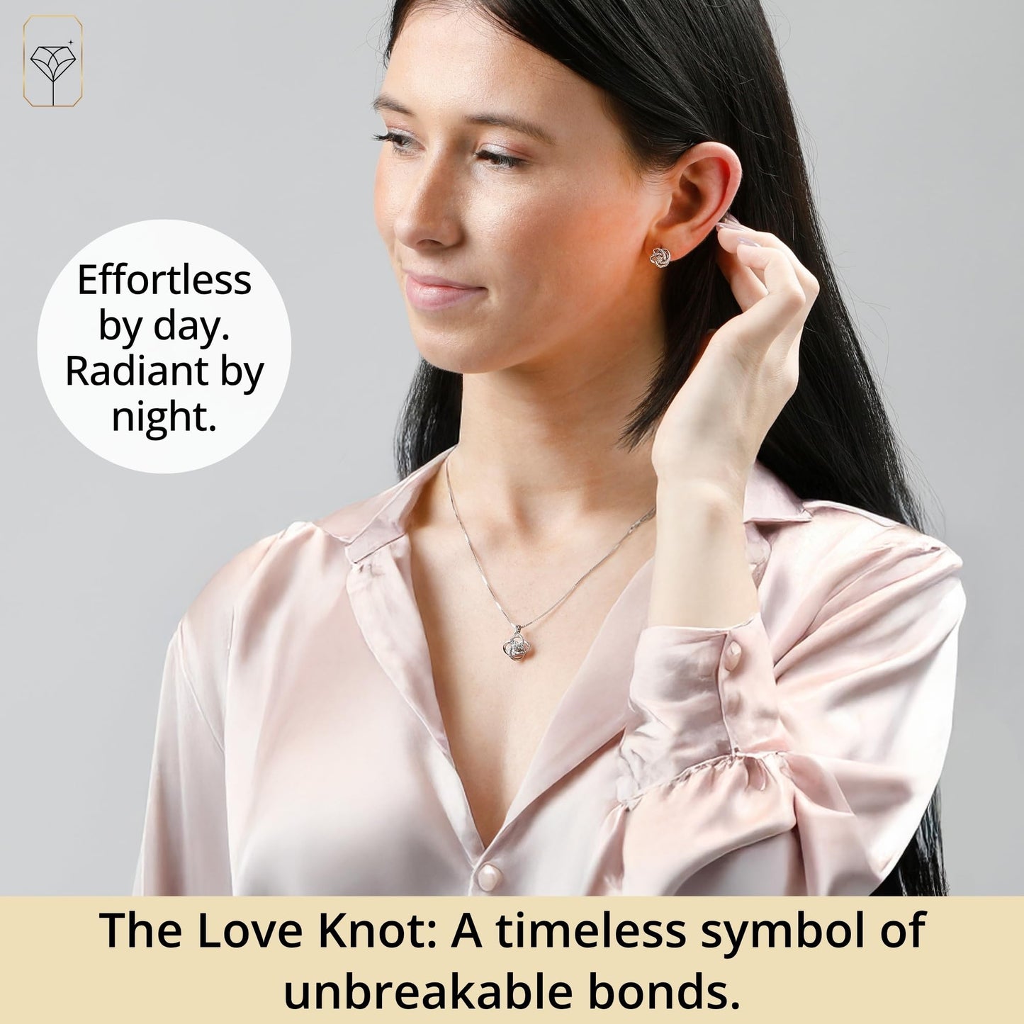 MAX + STONE 1/4 Carat Natural Diamond Love Knot Stud Earrings and Pendant Necklace for Women | Hypoallergenic 925 Sterling Silver Diamond Love Knot Jewelry Sets with 18 Inches Chain and Gift Box