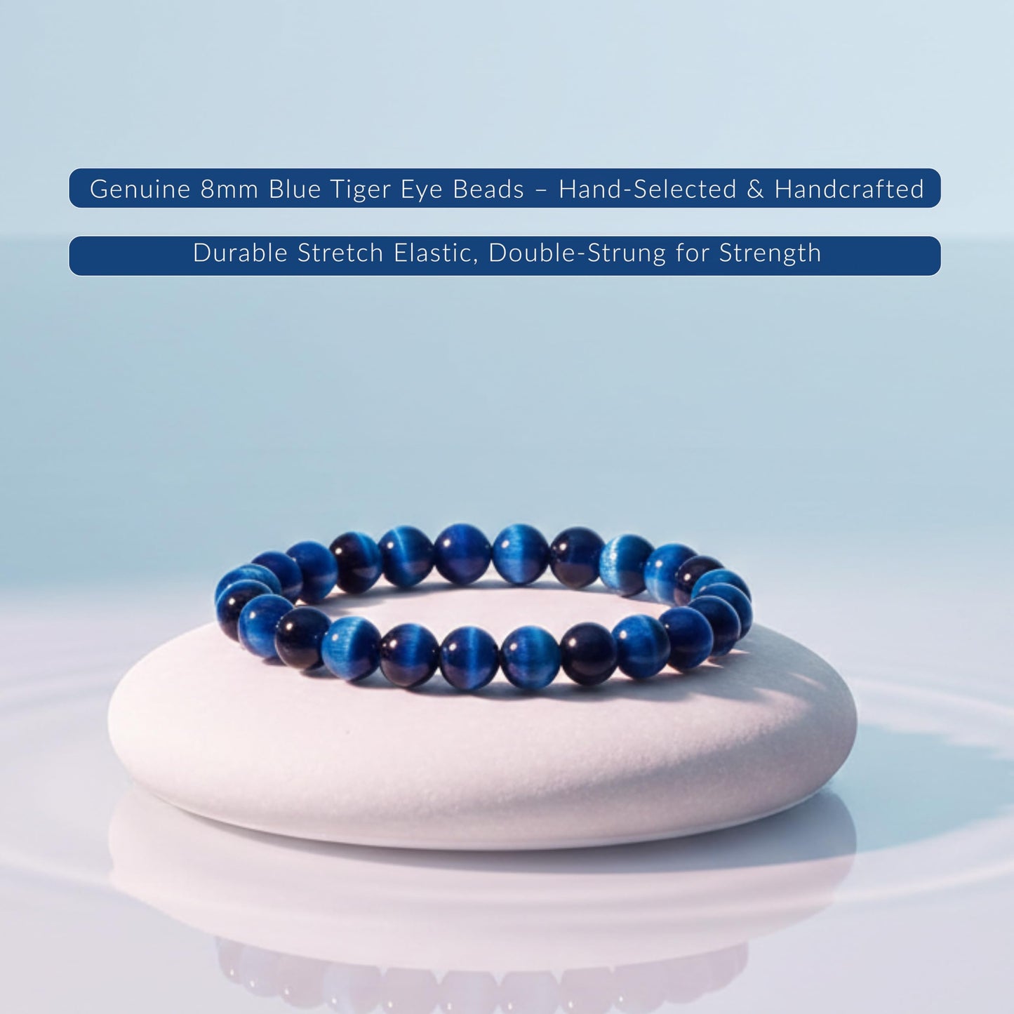 Cherry Tree Collection Jade Blue Tiger's Eye Beaded Bracelet – Genuine 8mm Gemstone Stretch Bracelet for Men & Women – Handmade Crystal Bracelet - (Jade Blue Tiger's Eye - M)