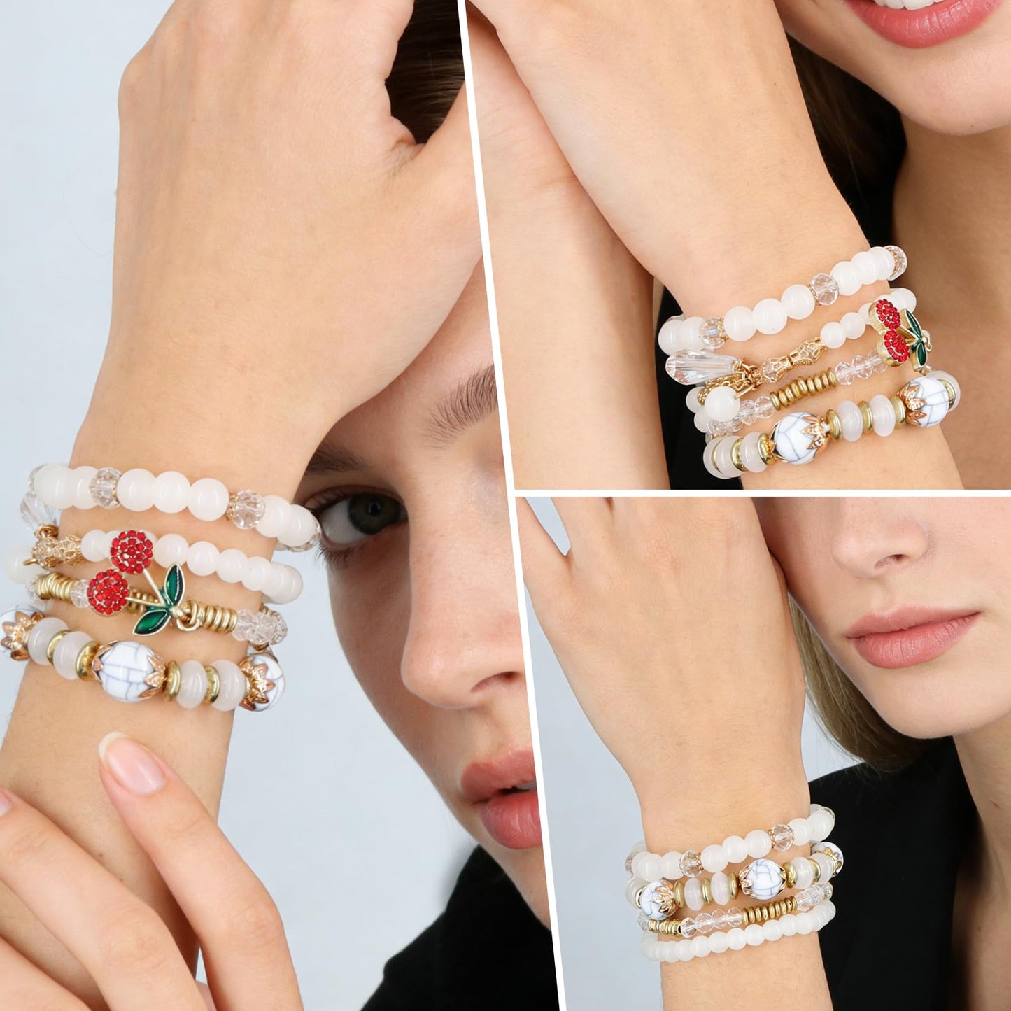 Gold Beaded Bracelets Set for Women, Elegant Pearl Bead Design Dainty Round Bead Ball Pearl Bracelet Stack for Women, Lightweight Stretch Bracelets