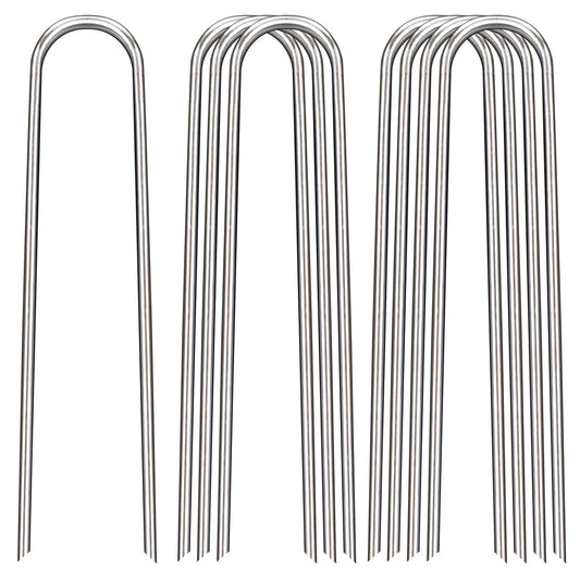FAAYUCK 12 Inch Landscape Staples, 12/25/50/100 Pack Galvanized Garden Stakes, 8 Gauge Heavy Duty U-Shaped Ground Stakes for Weed Barrier Fabric, Irrigation Tubing, Fence, Outdoor Decorations
