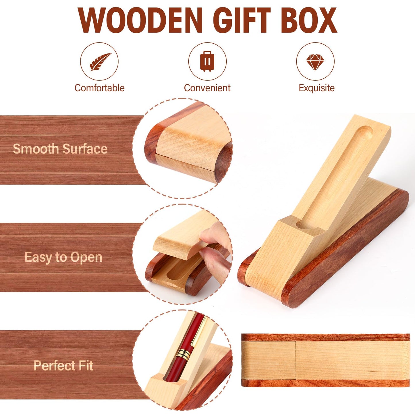 Zhanmai 3 Pack Wooden Ballpoint Pen Gift Set Handmade Writing Pens for Journaling with 3 Pen Gift Box Display Case Appreciation Thank You Gifts for Men Women Christmas Gift Employee Office Supplies