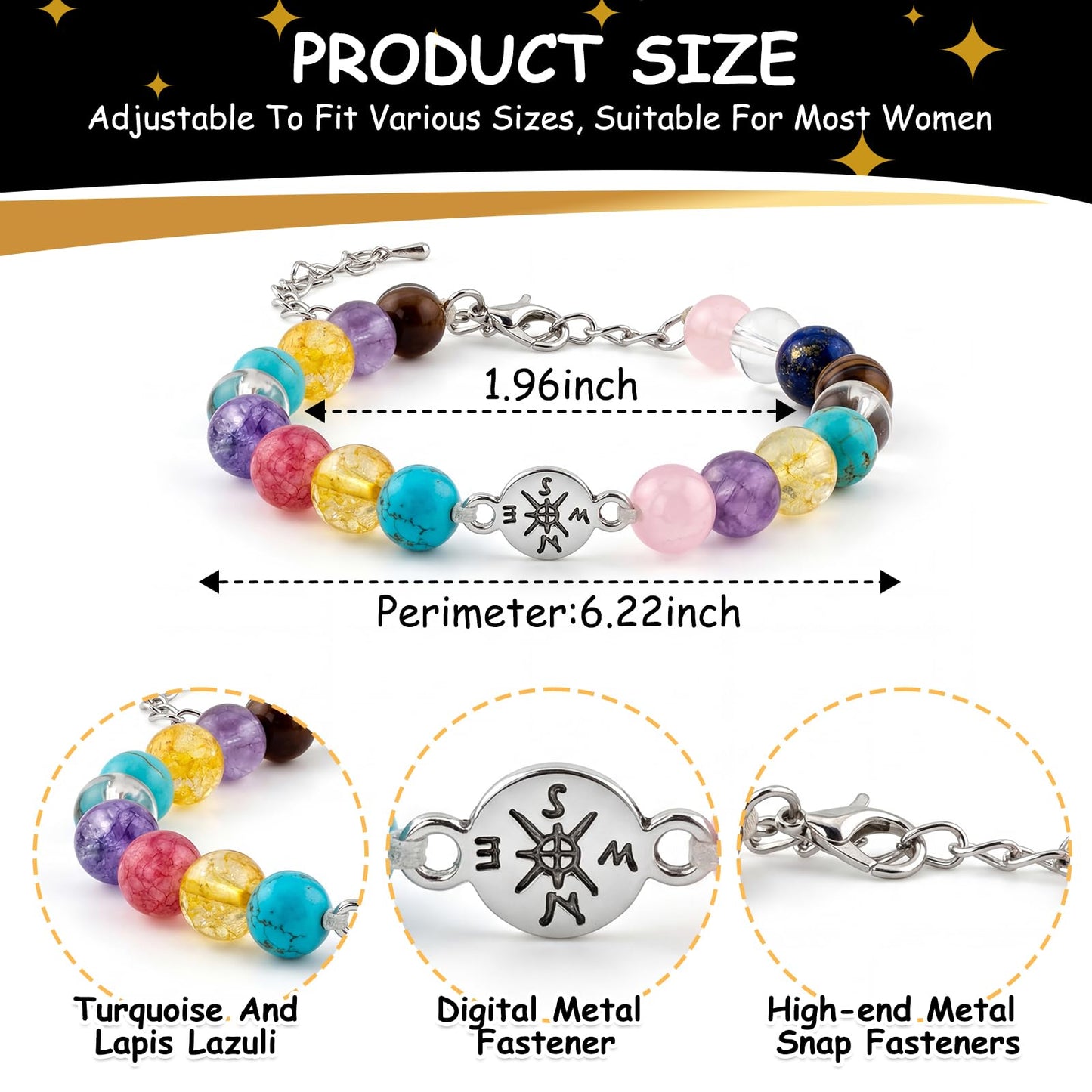 2026 Graduation Bracelet Gift Set for Her Him, 7 Chakra Bracelet & Matte Natural Stone Beaded Bracelet with Compass, Graduation Keychain, Inspirational Card & Gift Box for Middle High School Colle (Vibrant Chakra)