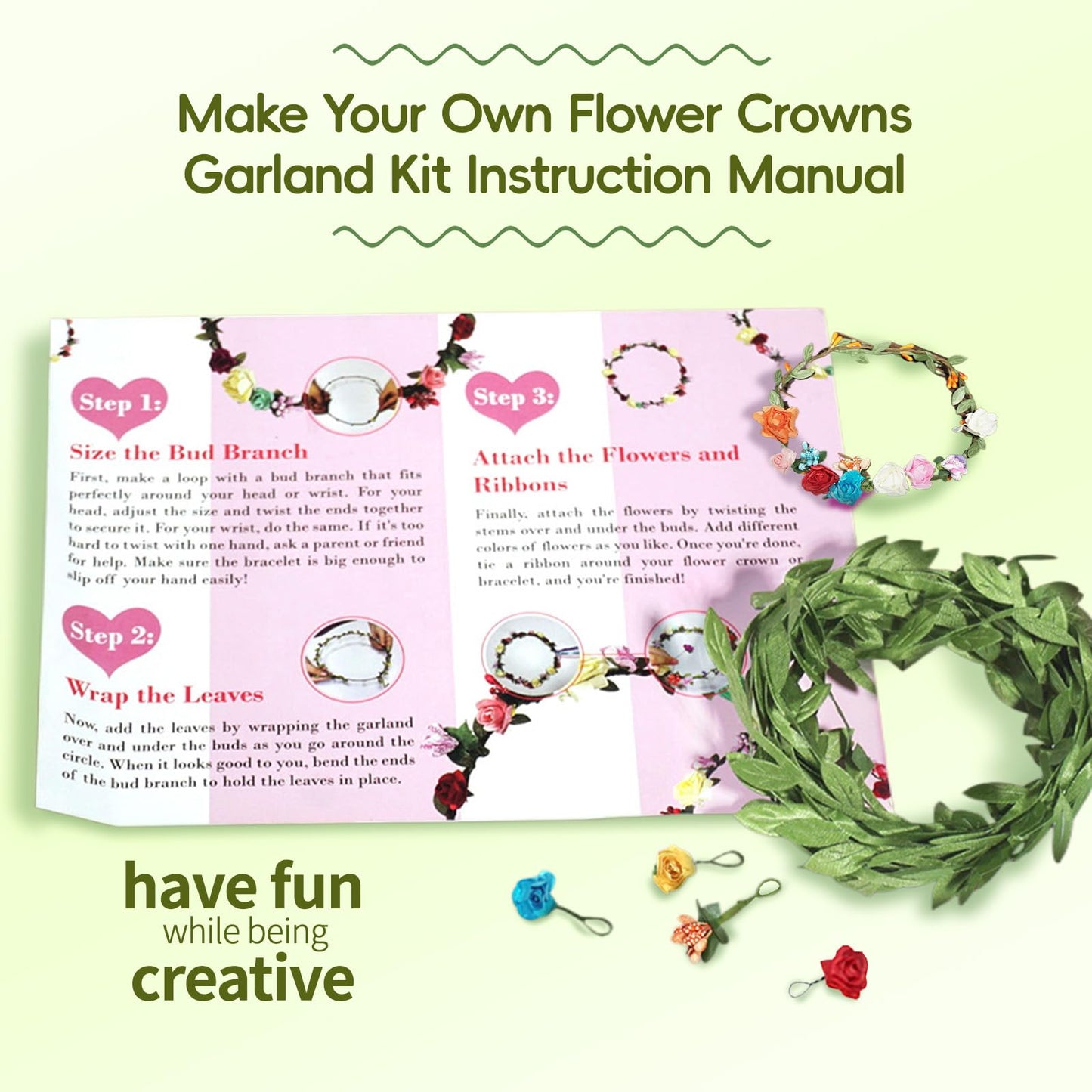 EggSun Flower Crown Making Kit for Girls Kids Gift Tea Party Spring Craft Bracelet DIY Fairy Flower Crown Kit Kids Birthday Party Floral Hair Arts Crafts Spring Easter Gift for Girls 5 6 7 12 Year Old