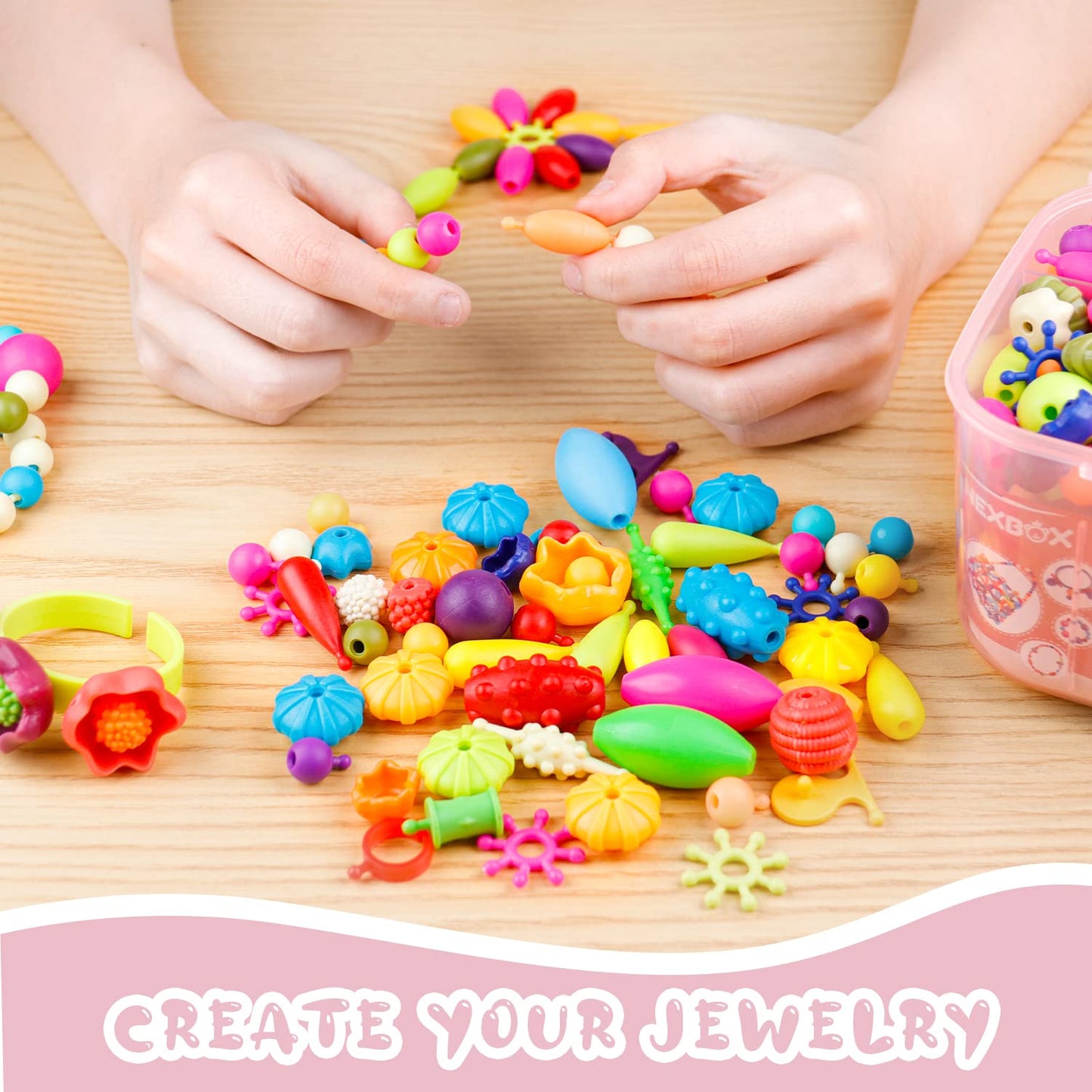 NEXBOX Girls Crafts Jewelry Making Kit for Toddlers - Pop Beads Toys Sets for Little Kids Age 3 4 5 6 Year Old, Ideas Birthday Gifts