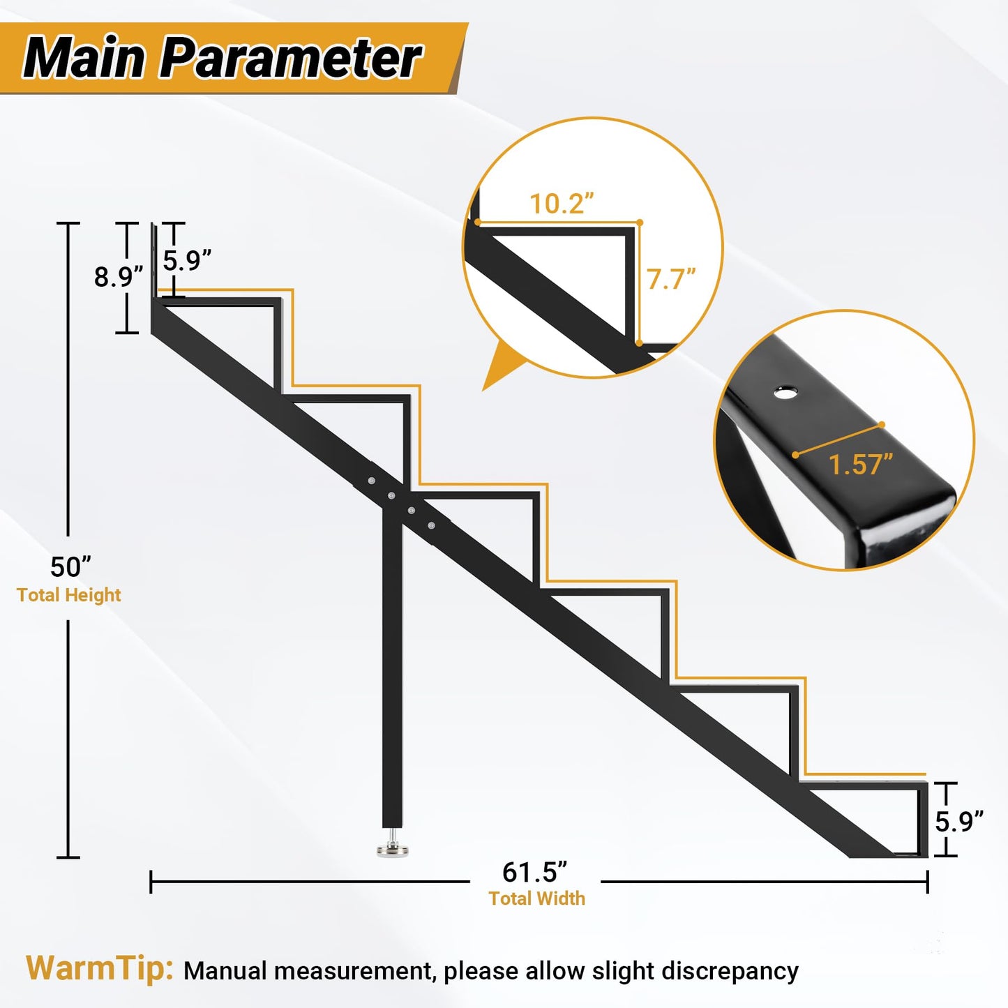 Toriexon Steel Stair Step Riser 6-Step, Metal Stair Stringer with Reinforcing Support Legs, Heavy Duty Steel Stair Stringer for 50" Height Deck and Outdoor Steps (2 Pack)