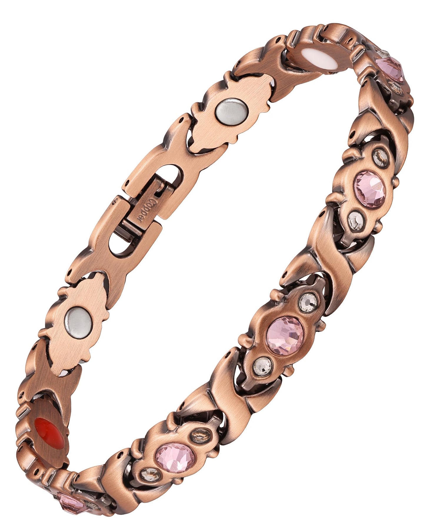 Jecanori Pure Copper Bracelet for Women, Effective Magnetic Bracelet With 4 Element Magnets & Sparkling Cubic Zirconia, Ideal Jewelry Gift