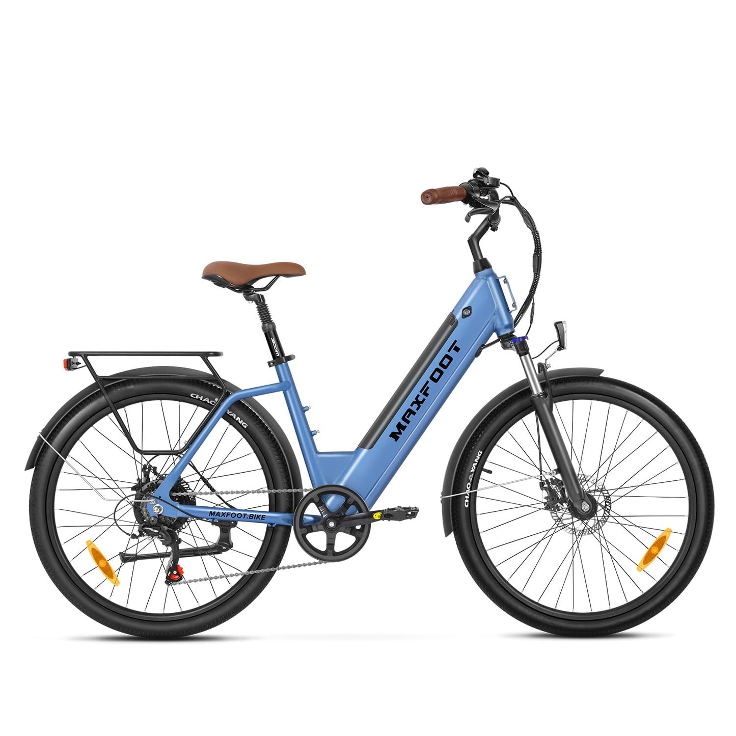 MAXFOOT MF25 Electric Bikes for Adults, 1000W Peak Motor, Up to 70 Miles, 48V 10.4Ah Built-in Battery, 25 MPH Electric Cruiser Bicycle, 26" 7-Speed Ebikes with Suspension Blue