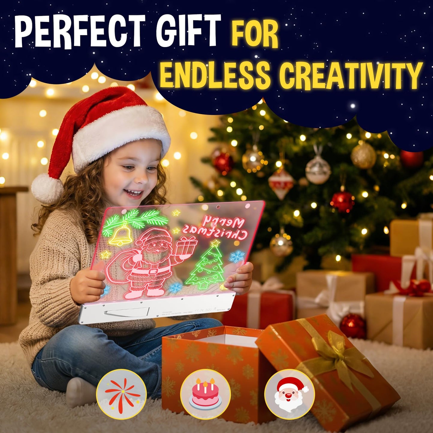 High Grade Led Drawing Board for Kids with 8 Light Effects, 16" Rechargeable Wireless Dry Erase Glow Note Doodle Pad, Acrylic Dry Erase Board with Stand, 2026 Birthday Gifts for Boys & Girls Ages 3–12