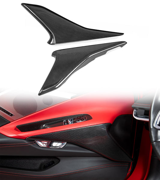 NUBEHONE 100% Real Carbon Fiber C8 Interior Lower Door Panel Trim Fit for Chevrolet Corvette C8 2020-2025 Stingray Z51 Z06 E-Ray |Inner Door Panel Armrest Decoration Cover Accessories, 2PCS (Black)