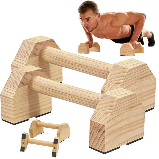 Push Up Bars Wooden Parallettes for Calisthenics Equipment, 600lbs Capacity Non-Slip Pushup Stands for Floor, Strength Training Handstand Blocks for Home Gym, Solid Wood Parallettes Bars