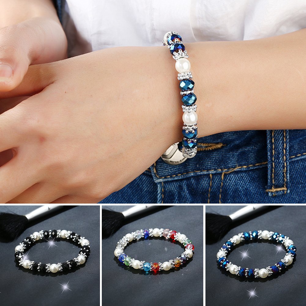 Pearl Bracelets for Women,Freshwater Pearls Crystal Bracelet Boho Bracelets Bead Bracelet Gifts (Colorful)