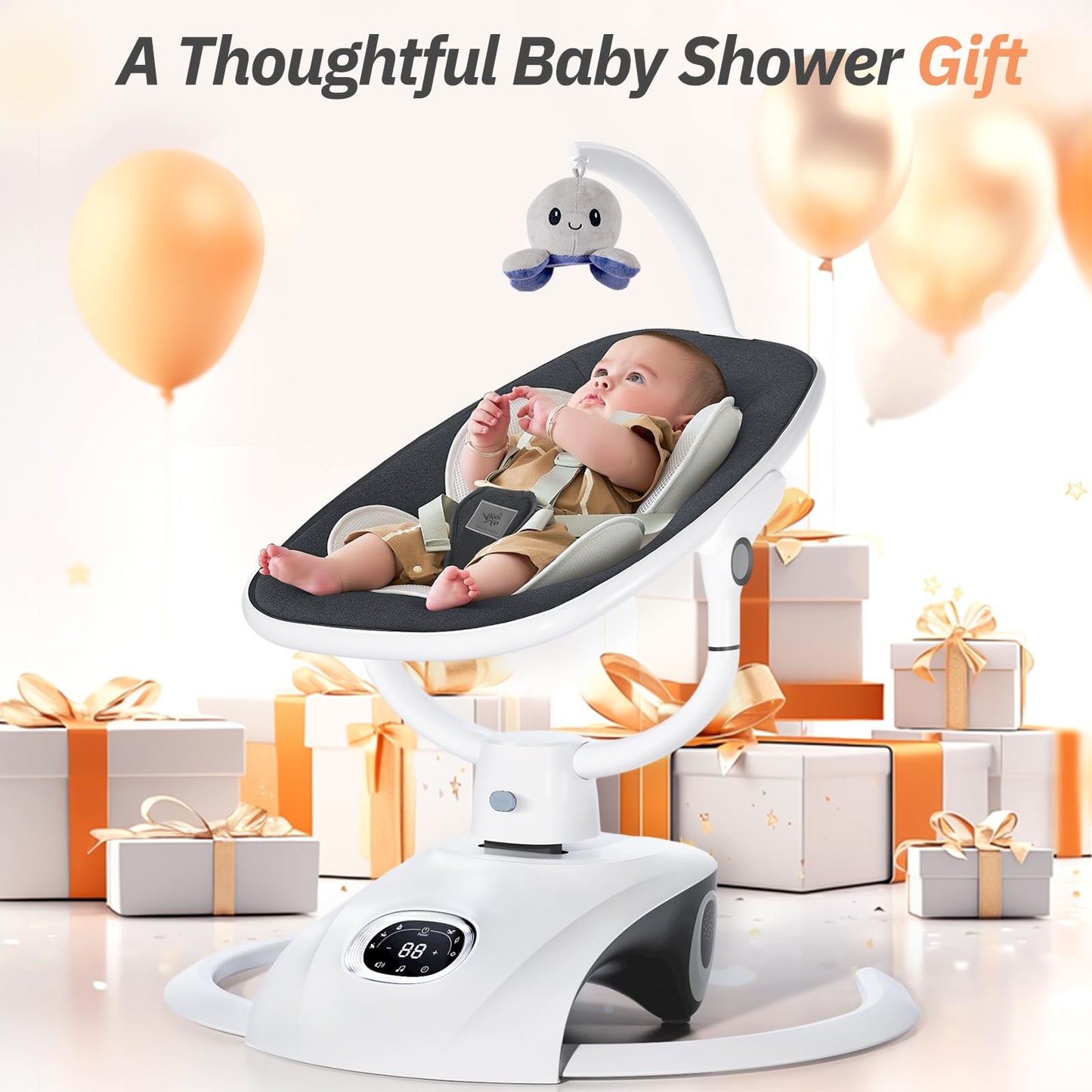 VaVaSoo Electric Baby Swing for Infants Mamroo 6 Motion Automatic Newborn Baby Rockers for Girl & Boy with Remote Control, 5 Speed, 13 Melodies, Dark Gray