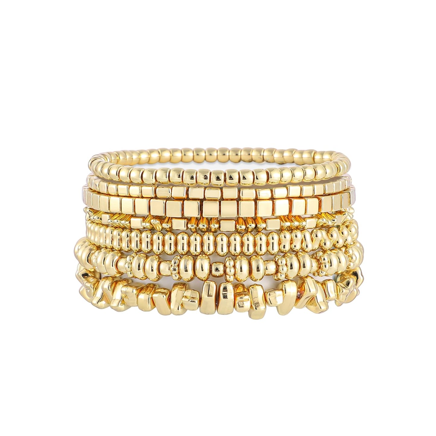 Sajidos Gold Plated Beaded Bracelets for Women Trendy, 14K Gold Plated Stack Cross Pearl Gold Plated Bead Stretch Bracelets Set Elastic Hypoallergenic Bracelets Jewelry Gifts